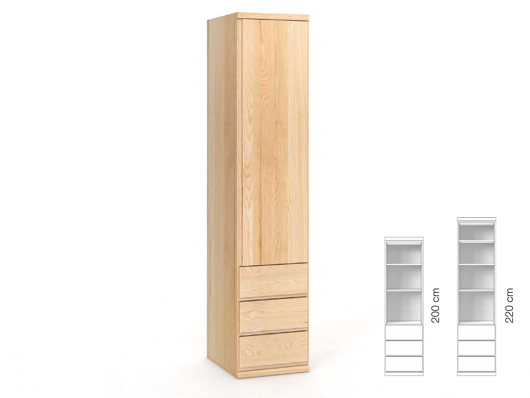 Eschenschrank „Romana“, 1-türig, Höhe 220 cm, Griffausführung „Patrizia“, Inneneinrichtung: D, Türanschlag rechts