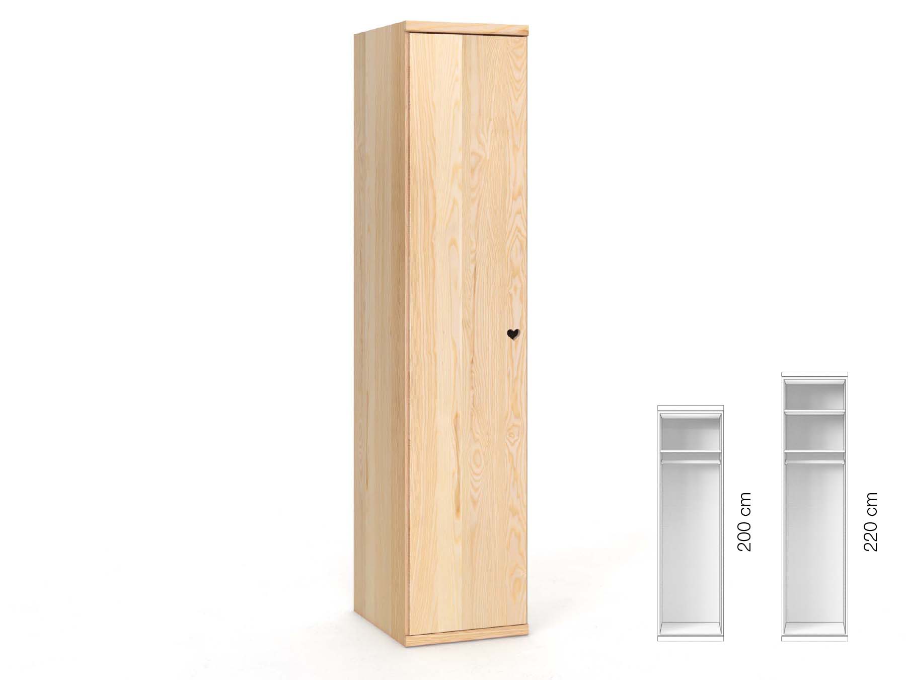 Eschenschrank „Romana“, 1-türig, Höhe 220 cm, Griffausführung „Heidi“, Inneneinrichtung: A, Türanschlag links