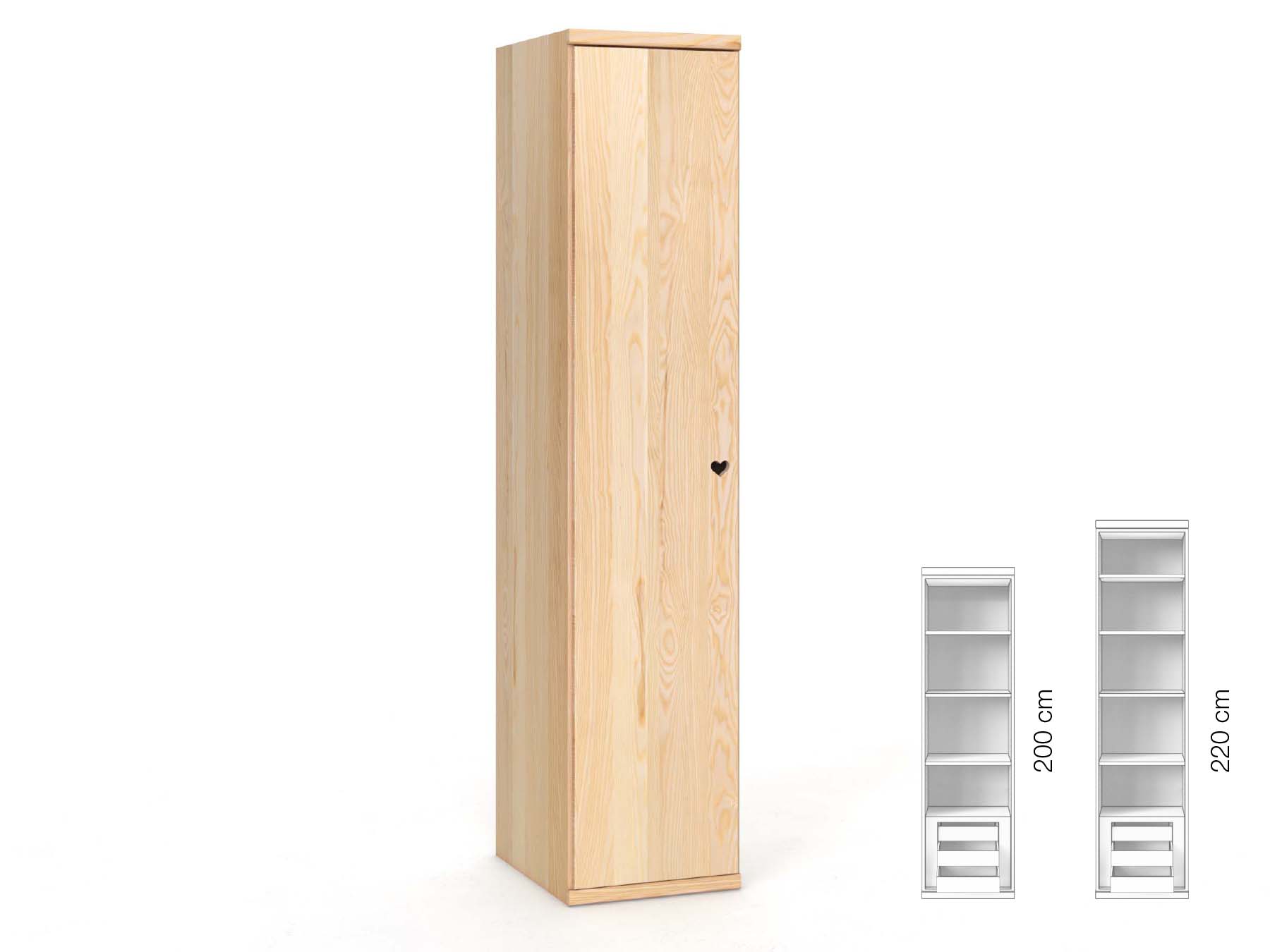 Eschenschrank „Romana“, 1-türig, Höhe 220 cm, Griffausführung „Heidi“, Inneneinrichtung: C, Türanschlag links