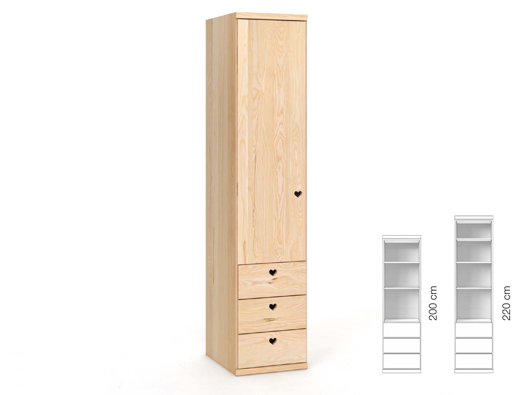Eschenschrank „Romana“, 1-türig, Höhe 220 cm, Griffausführung „Heidi“, Inneneinrichtung: D, Türanschlag links