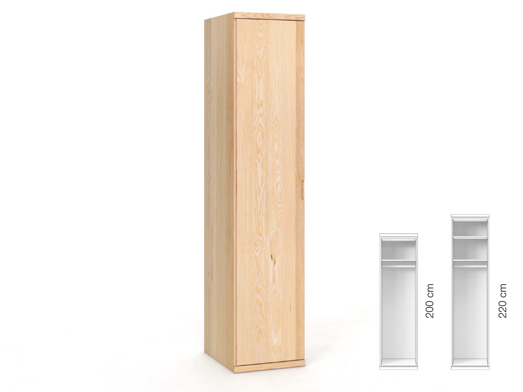 Eschenschrank „Romana“, 1-türig, Höhe 220 cm, Griffausführung „Lukas“, Inneneinrichtung: A, Türanschlag links