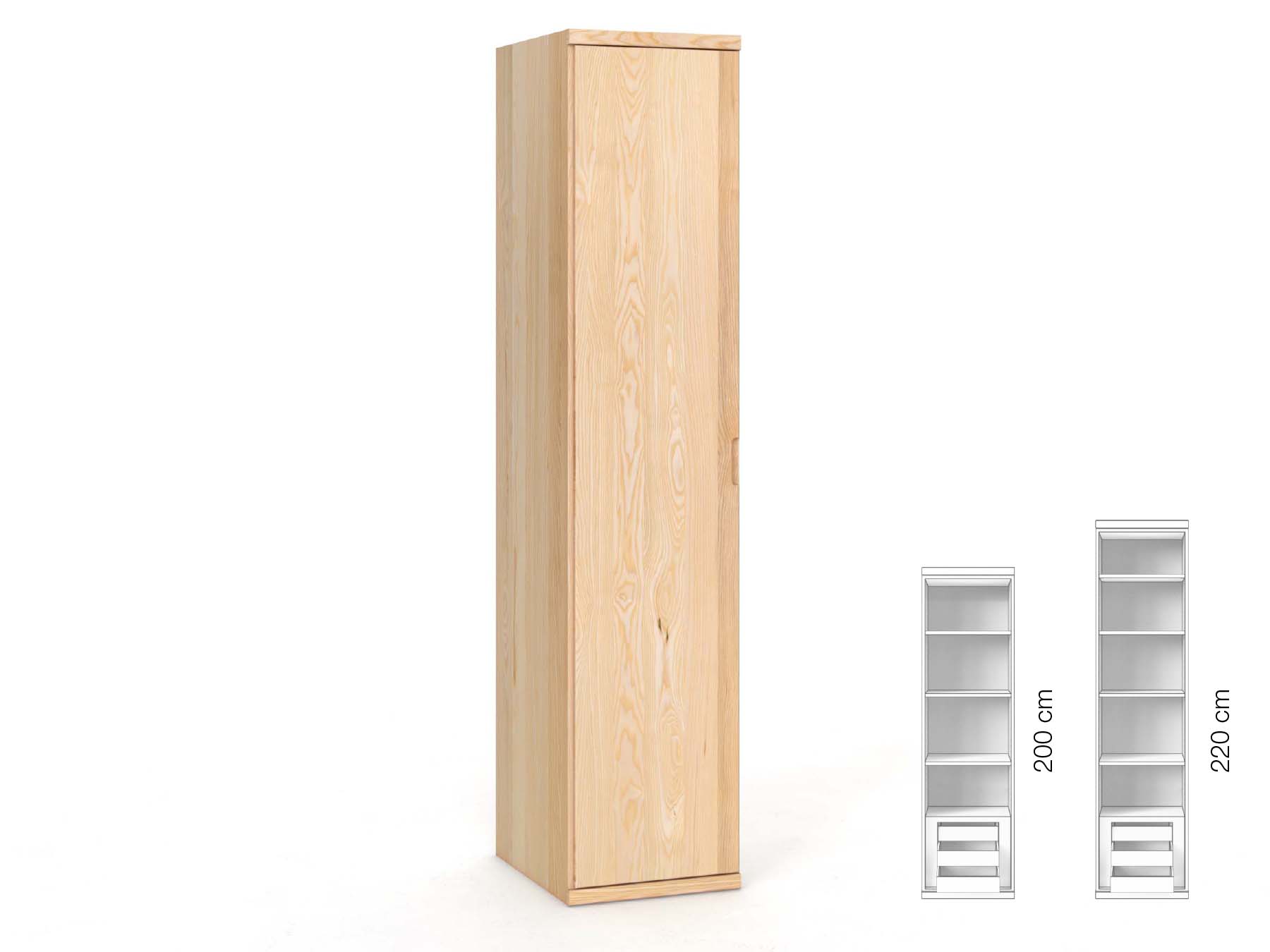Eschenschrank „Romana“, 1-türig, Höhe 220 cm, Griffausführung „Lukas“, Inneneinrichtung: C, Türanschlag links