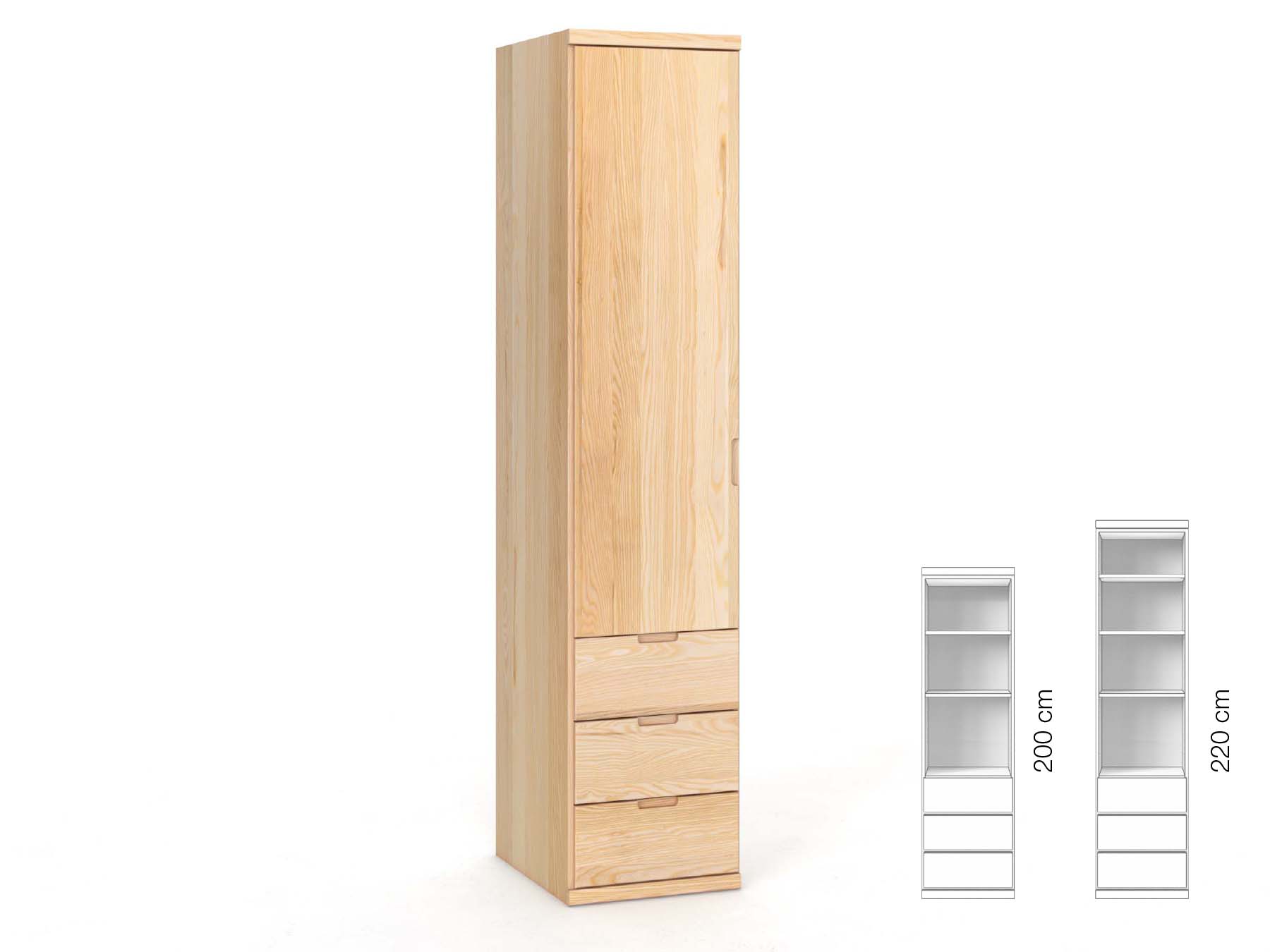 Eschenschrank „Romana“, 1-türig, Höhe 220 cm, Griffausführung „Lukas“, Inneneinrichtung: D, Türanschlag links
