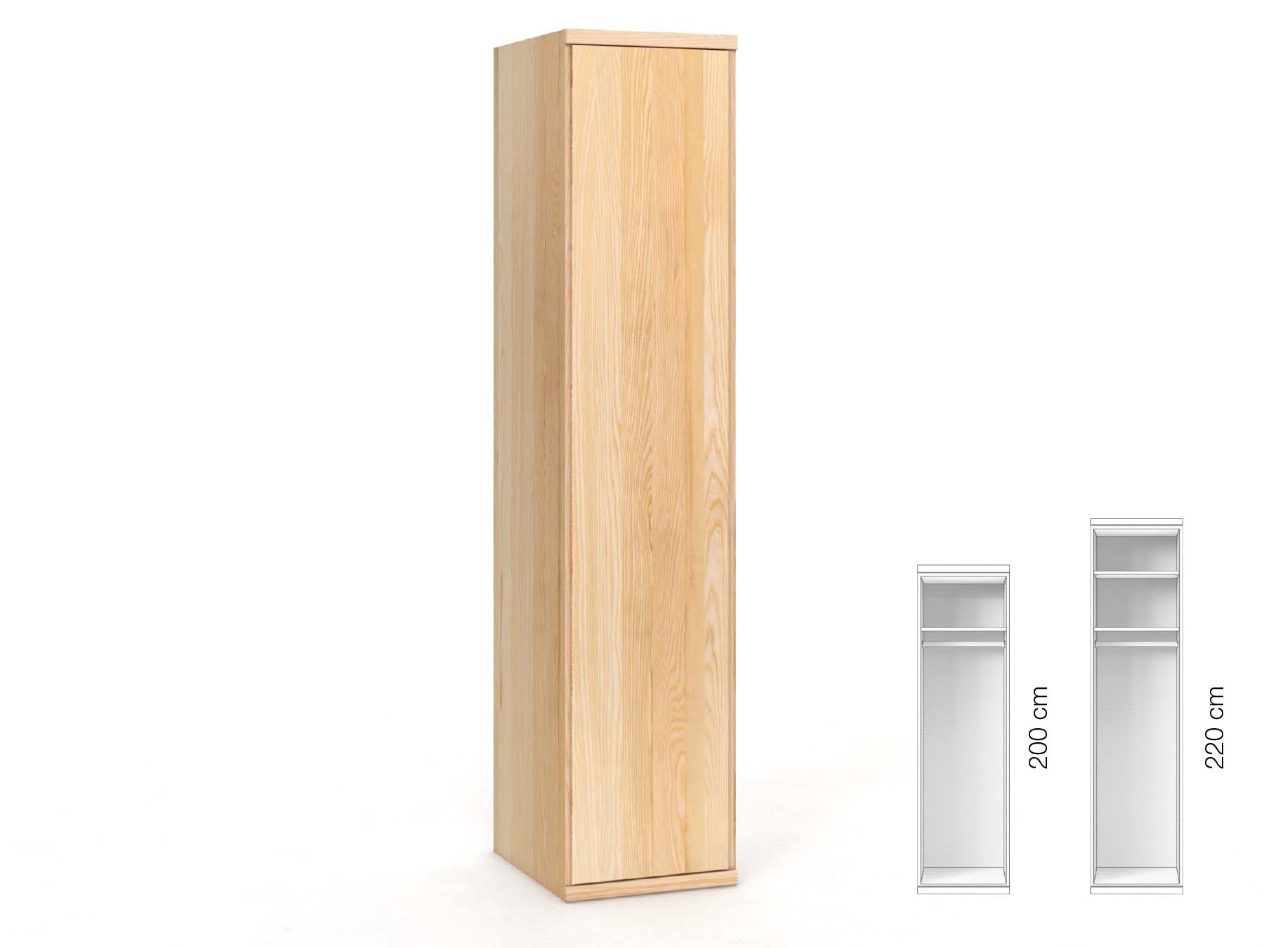 Eschenschrank „Romana“, 1-türig, Höhe 220 cm, Griffausführung „Patrizia“, Inneneinrichtung: A, Türanschlag links