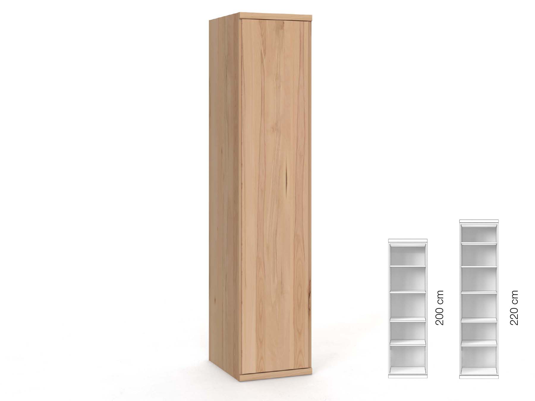 Buchenschrank „Romana“, 1-türig, Höhe 220 cm, Griffausführung „Patrizia“, Inneneinrichtung: B, Türanschlag links