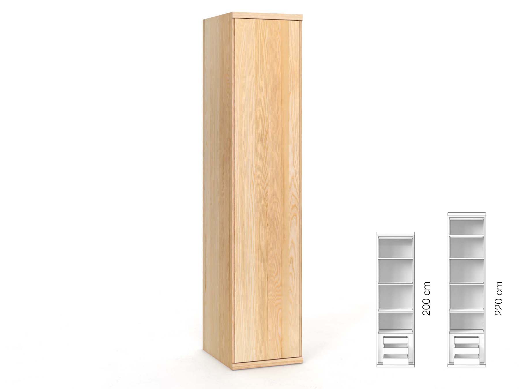 Eschenschrank „Romana“, 1-türig, Höhe 220 cm, Griffausführung „Patrizia“, Inneneinrichtung: C, Türanschlag links