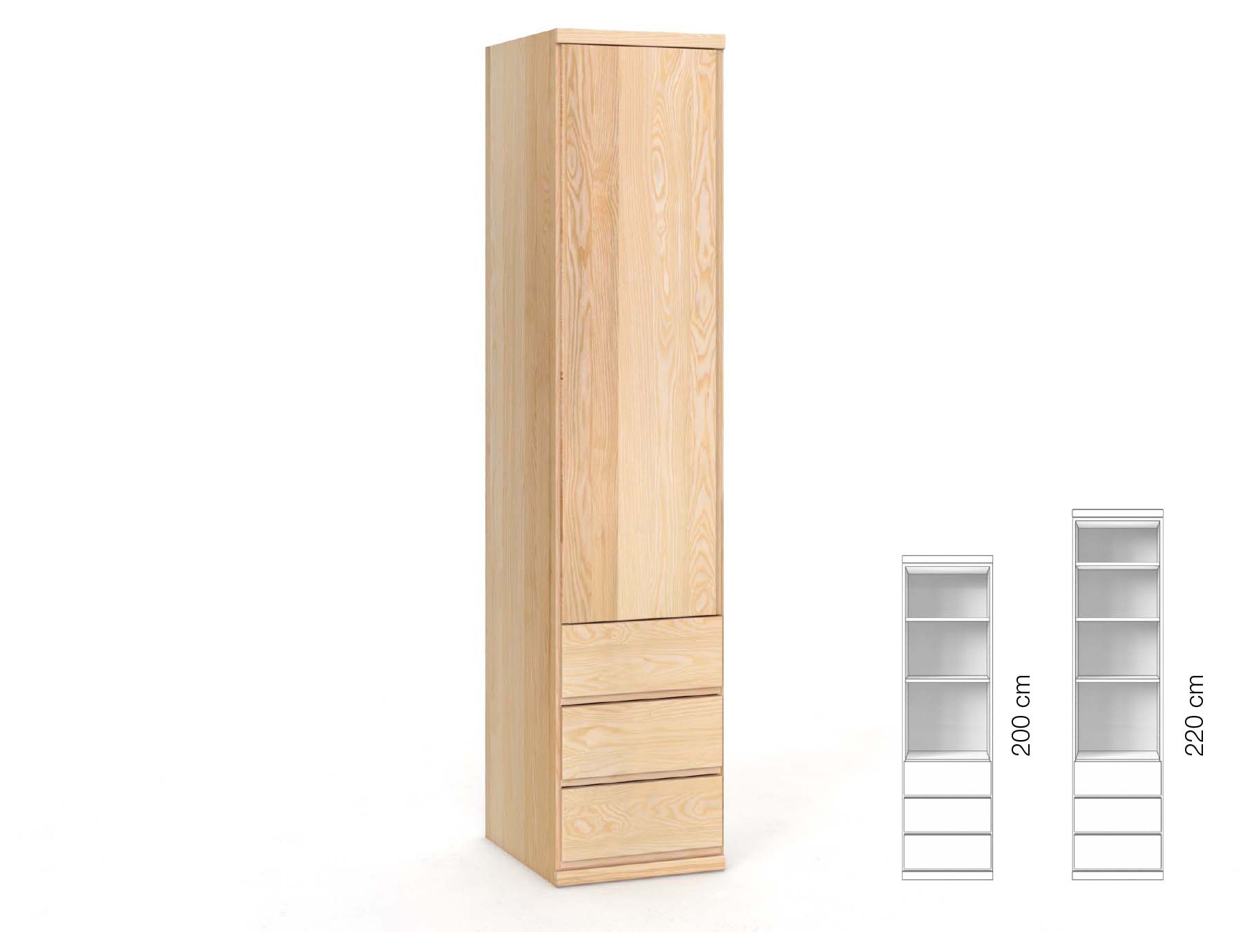Eschenschrank „Romana“, 1-türig, Höhe 220 cm, Griffausführung „Patrizia“, Inneneinrichtung: D, Türanschlag links