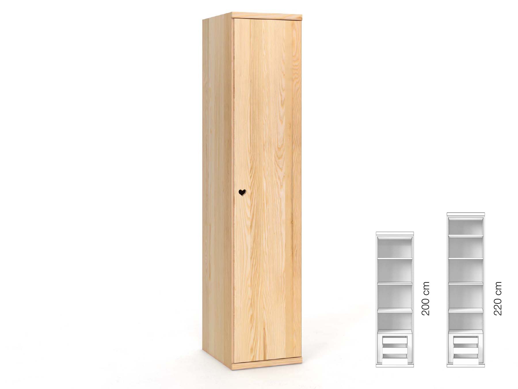 Eschenschrank „Romana“, 1-türig, Höhe 220 cm, Griffausführung „Heidi“, Inneneinrichtung: C, Türanschlag rechts