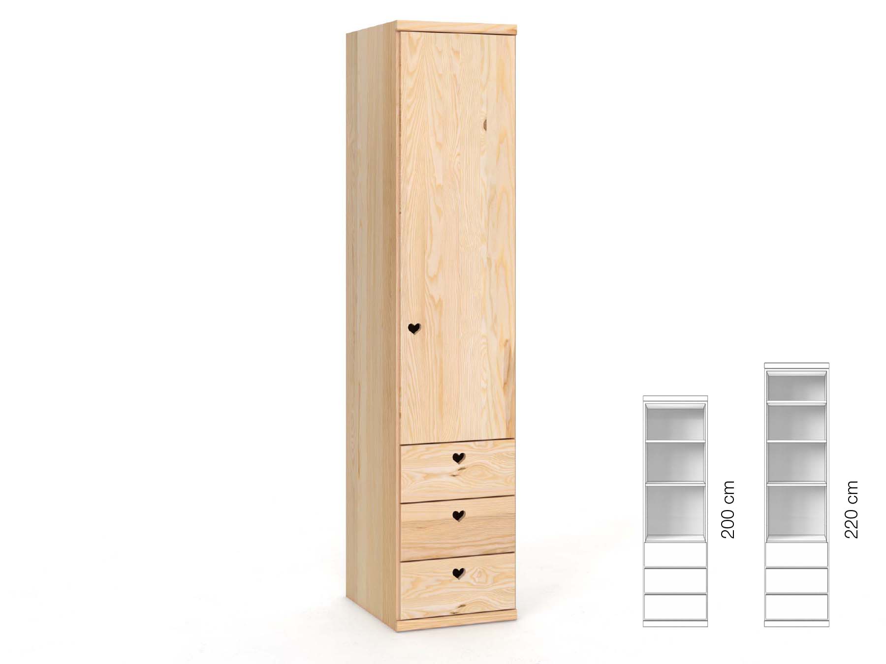 Eschenschrank „Romana“, 1-türig, Höhe 220 cm, Griffausführung „Heidi“, Inneneinrichtung: D, Türanschlag rechts