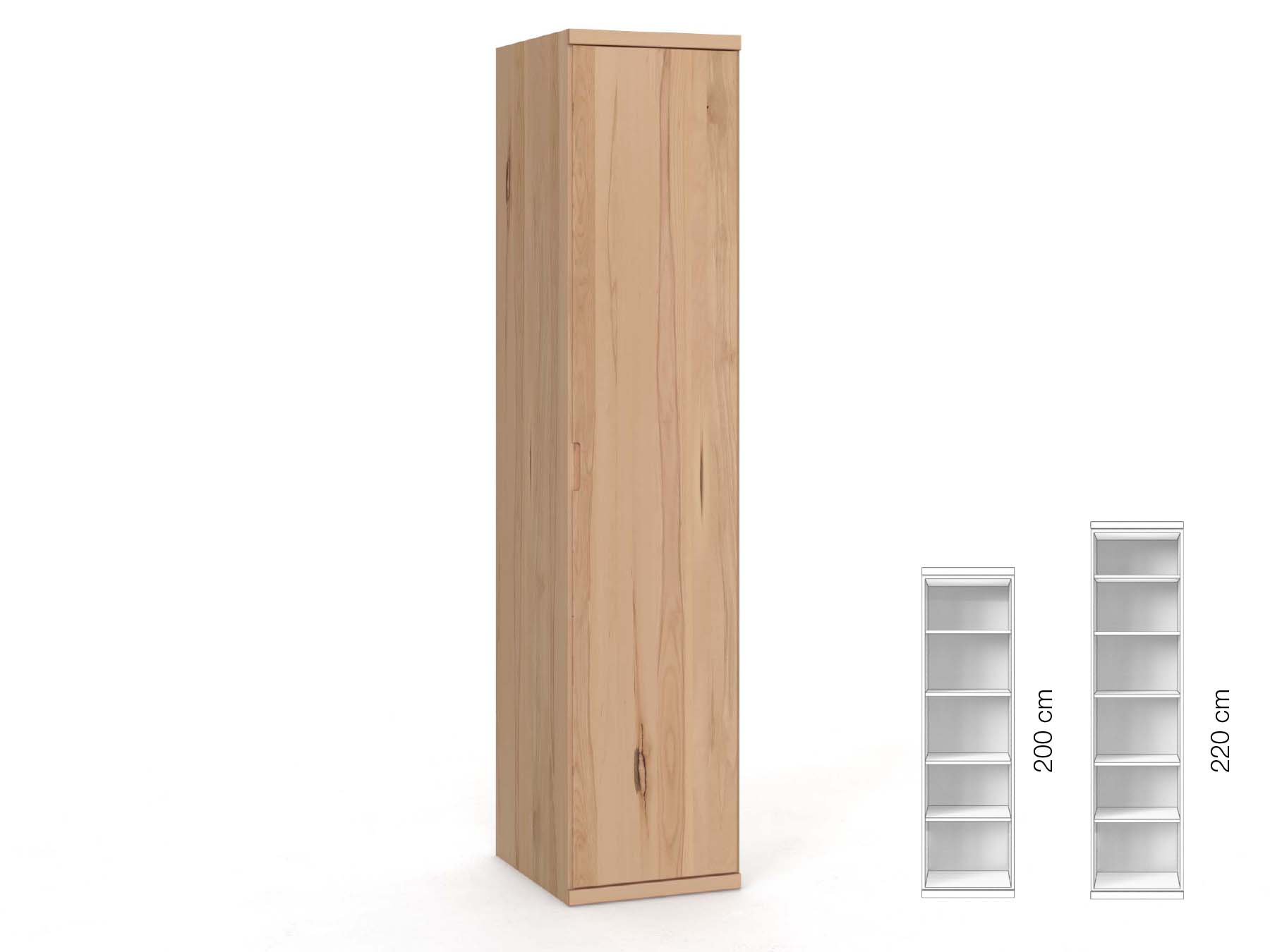 Buchenschrank „Romana“, 1-türig, Höhe 220 cm, Griffausführung „Lukas“, Inneneinrichtung: B, Türanschlag rechts