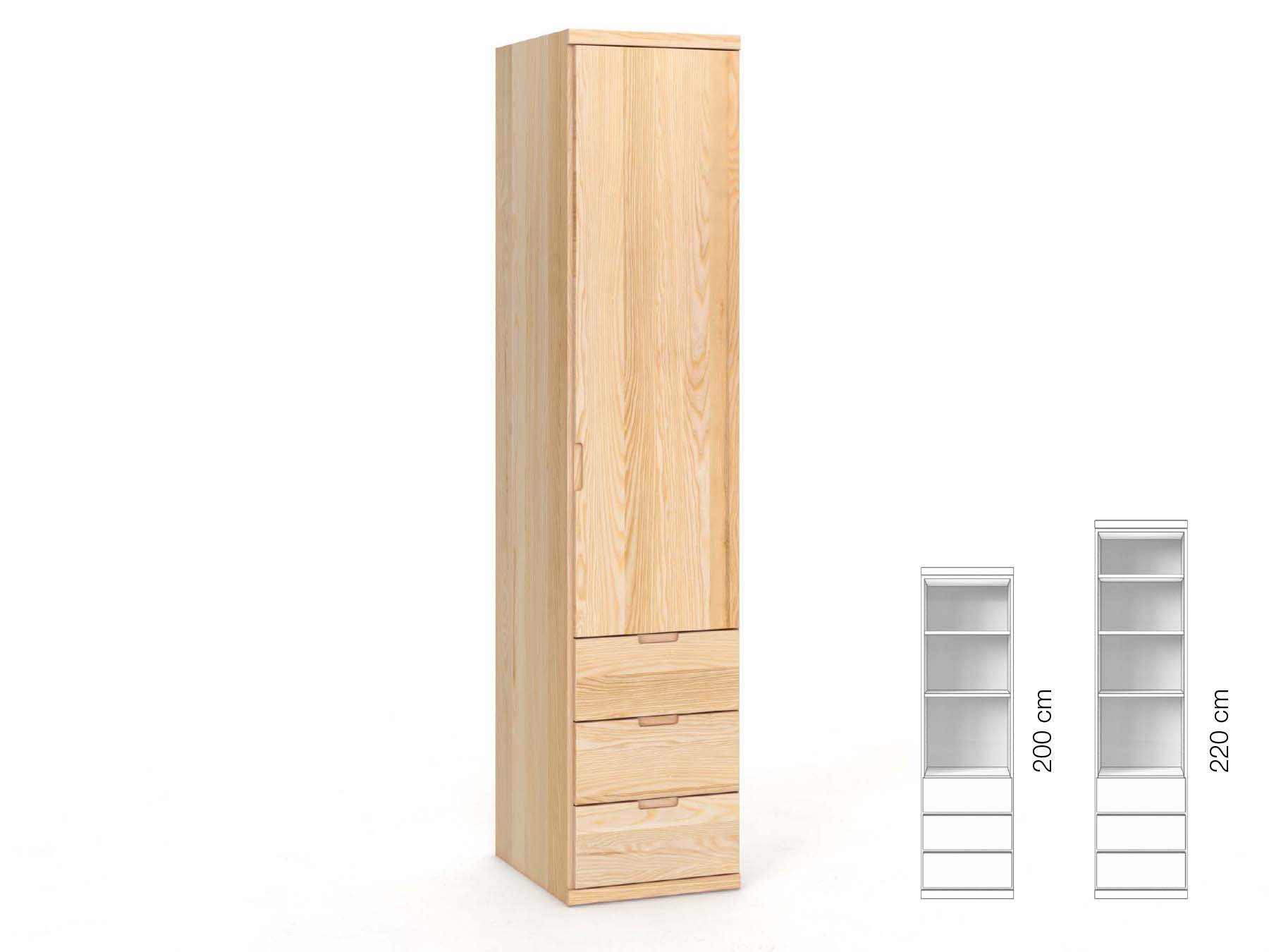 Eschenschrank „Romana“, 1-türig, Höhe 220 cm, Griffausführung „Lukas“, Inneneinrichtung: D, Türanschlag rechts
