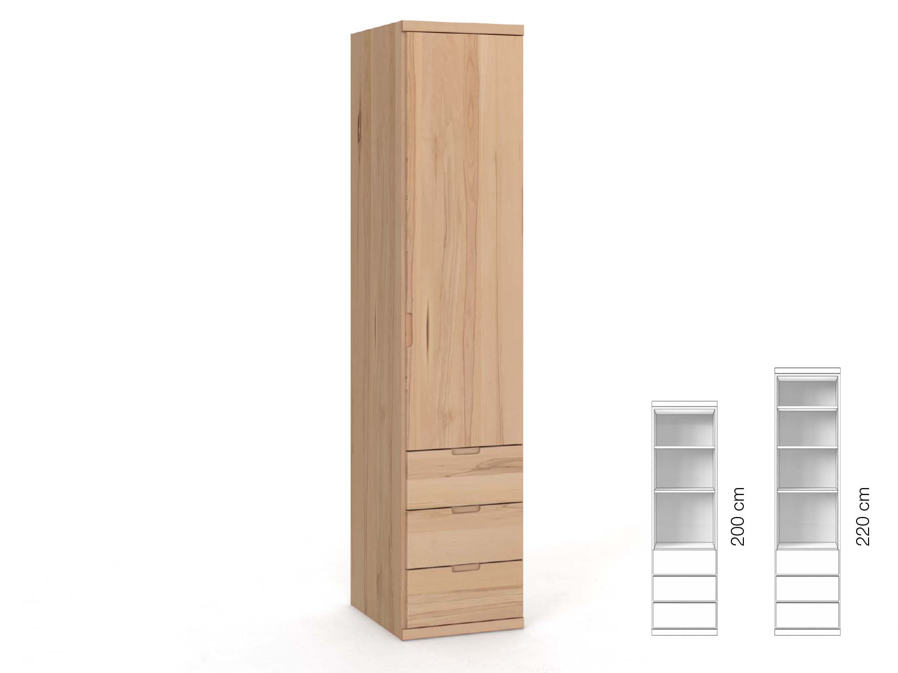 Buchenschrank „Romana“, 1-türig, Höhe 220 cm, Griffausführung „Lukas“, Inneneinrichtung: D, Türanschlag rechts