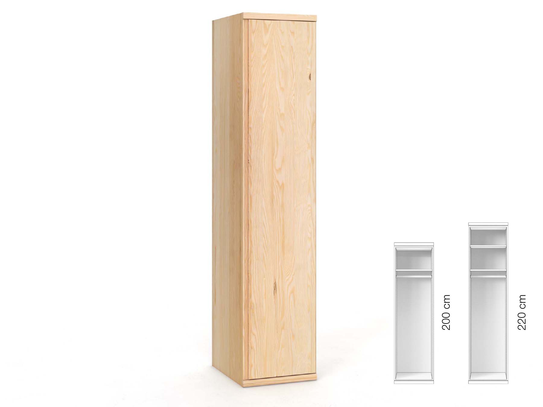 Eschenschrank „Romana“, 1-türig, Höhe 220 cm, Griffausführung „Patrizia“, Inneneinrichtung: A, Türanschlag rechts
