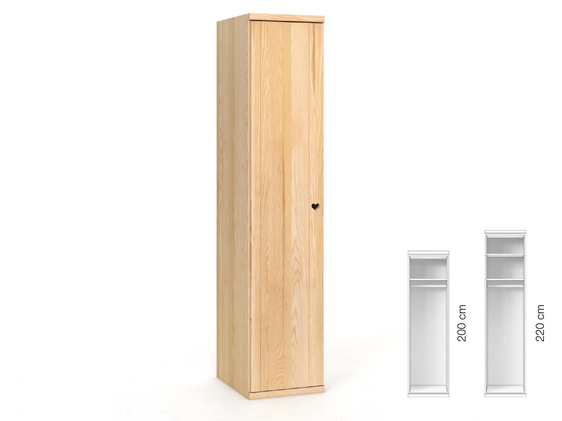 Eschenschrank „Egon“, 1-türig, Höhe 220 cm, Griffausführung „Heidi“, Inneneinrichtung: A, Türanschlag links