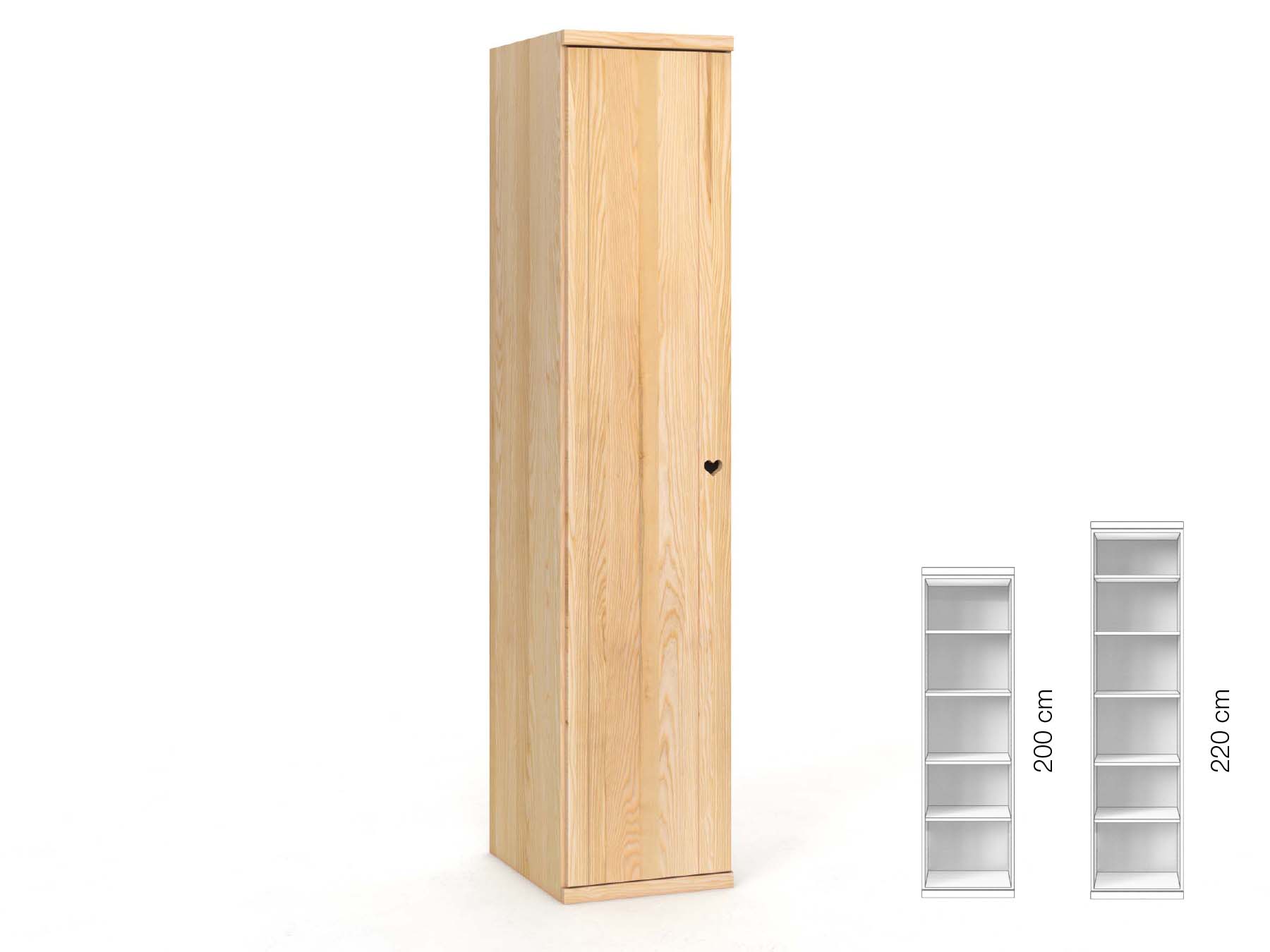 Eschenschrank „Egon“, 1-türig, Höhe 220 cm, Griffausführung „Heidi“, Inneneinrichtung: B, Türanschlag links