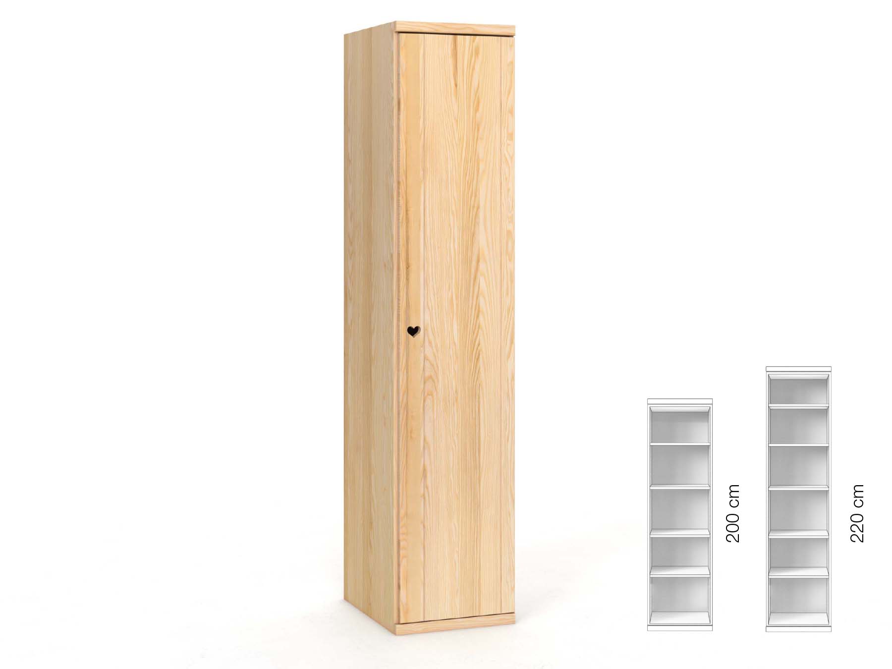 Eschenschrank „Egon“, 1-türig, Höhe 220 cm, Griffausführung „Heidi“, Inneneinrichtung: B, Türanschlag rechts
