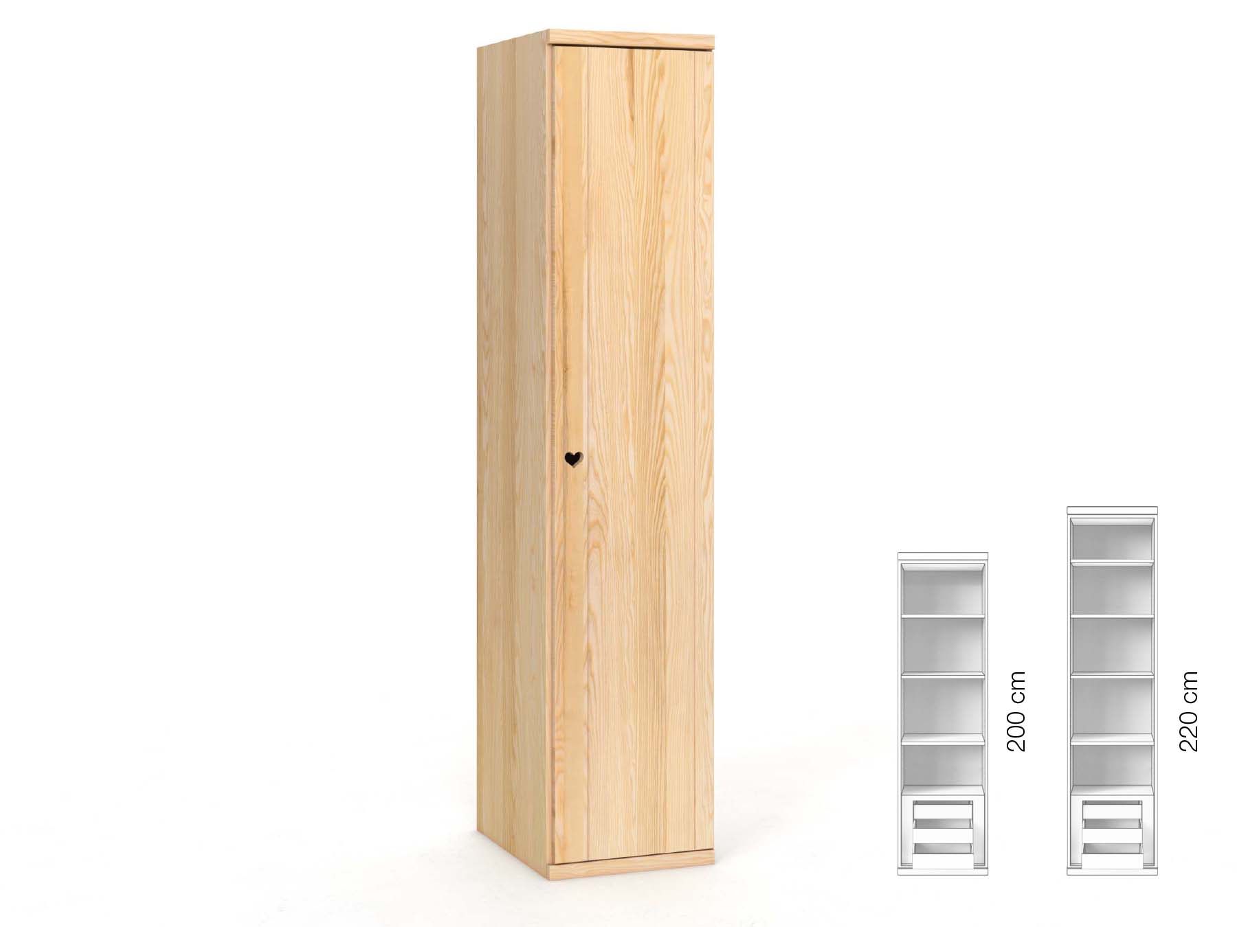 Eschenschrank „Egon“, 1-türig, Höhe 220 cm, Griffausführung „Heidi“, Inneneinrichtung: C, Türanschlag rechts