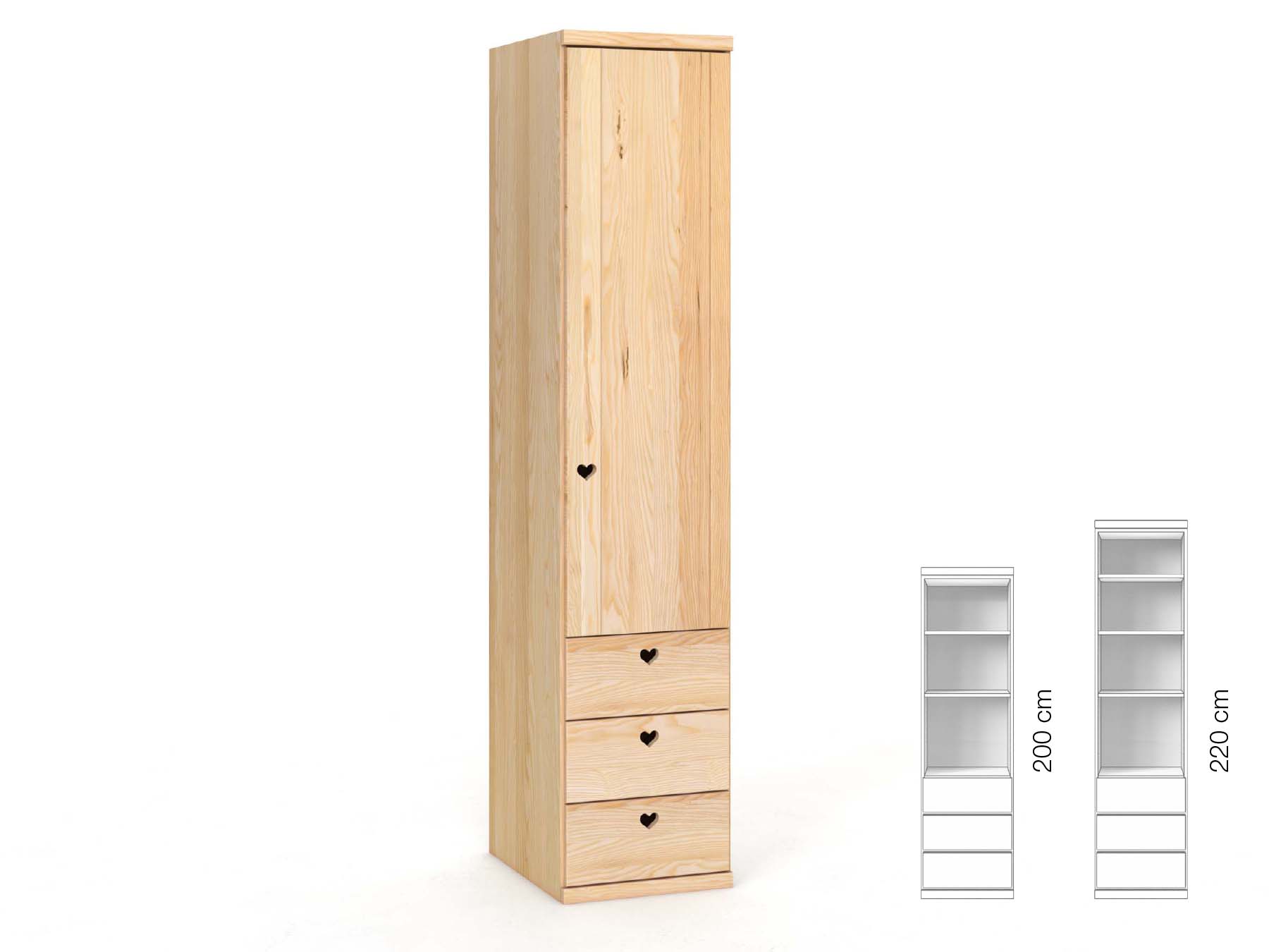 Eschenschrank „Egon“, 1-türig, Höhe 220 cm, Griffausführung „Heidi“, Inneneinrichtung: D, Türanschlag rechts