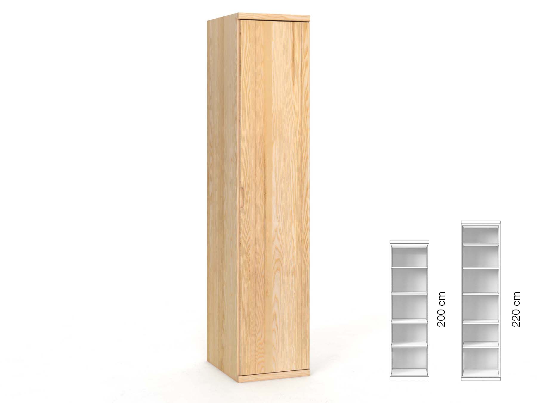 Eschenschrank „Egon“, 1-türig, Höhe 220 cm, Griffausführung „Lukas“, Inneneinrichtung: B, Türanschlag rechts