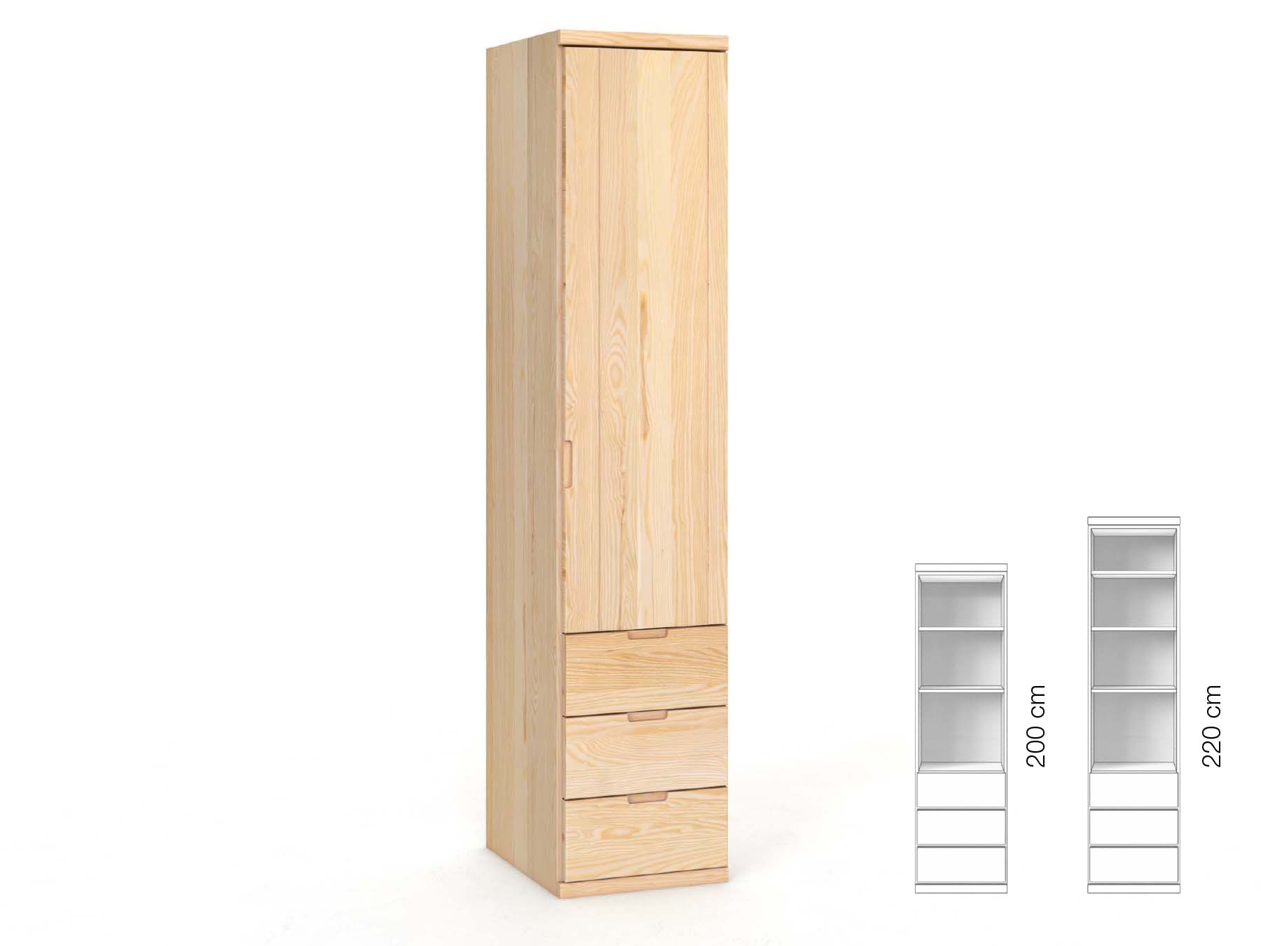 Eschenschrank „Egon“, 1-türig, Höhe 220 cm, Griffausführung „Lukas“, Inneneinrichtung: D, Türanschlag rechts