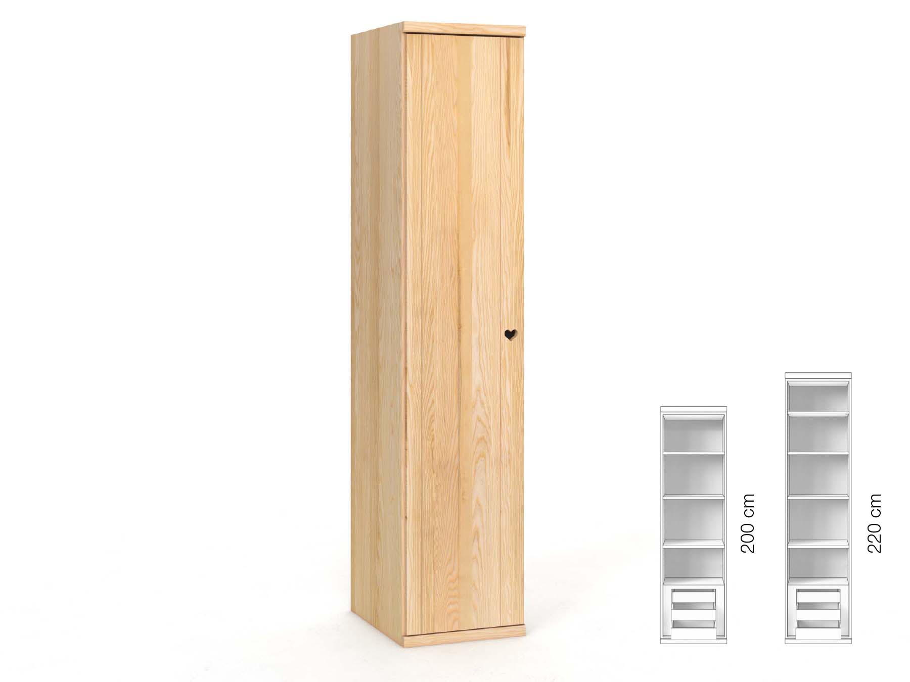Eschenschrank „Egon“, 1-türig, Höhe 220 cm, Griffausführung „Heidi“, Inneneinrichtung: C, Türanschlag links