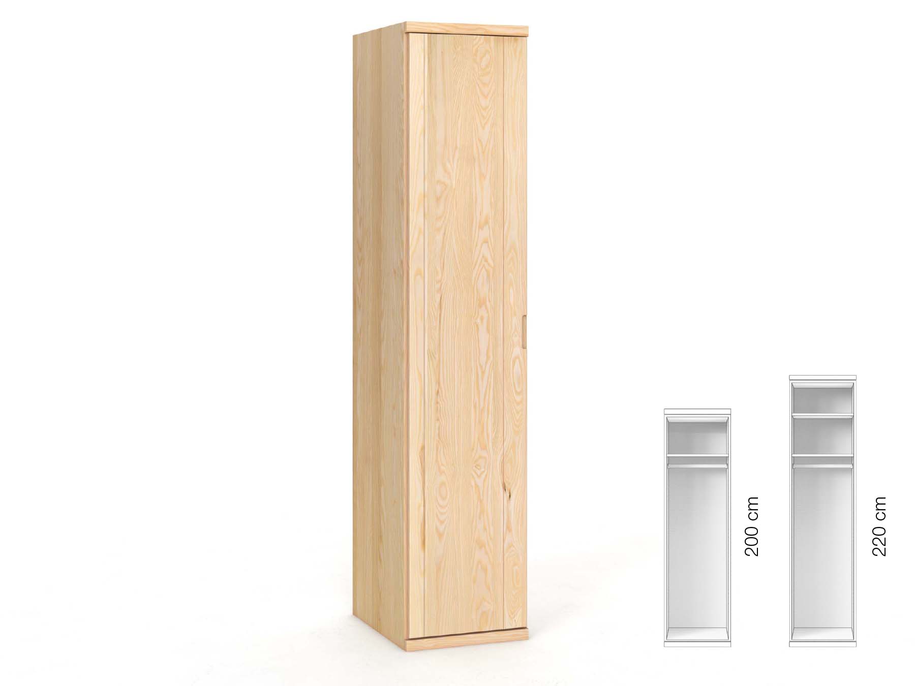Eschenschrank „Egon“, 1-türig, Höhe 220 cm, Griffausführung „Lukas“, Inneneinrichtung: A, Türanschlag links
