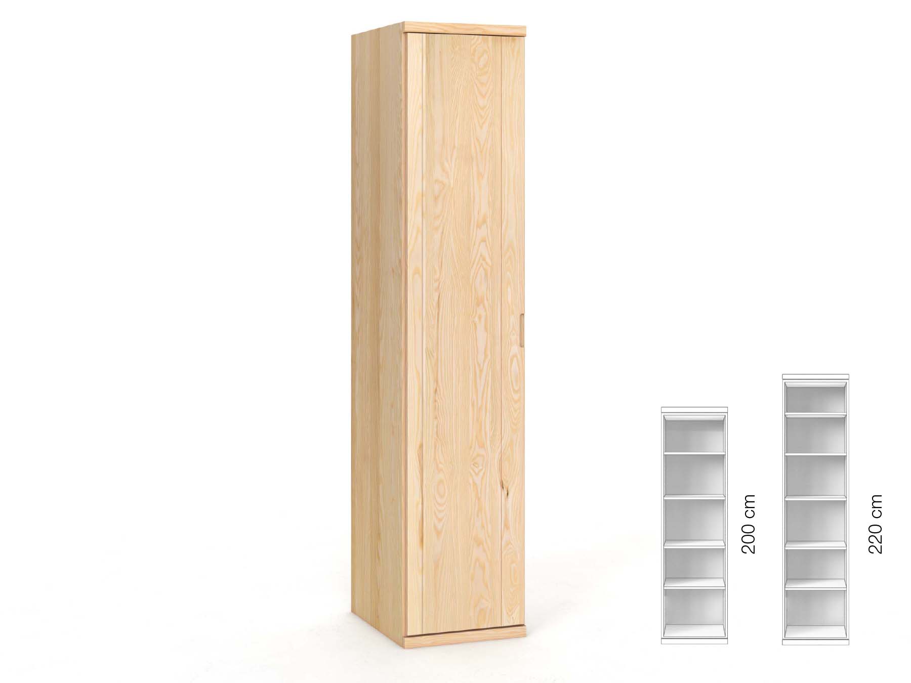Eschenschrank „Egon“, 1-türig, Höhe 220 cm, Griffausführung „Lukas“, Inneneinrichtung: B, Türanschlag links