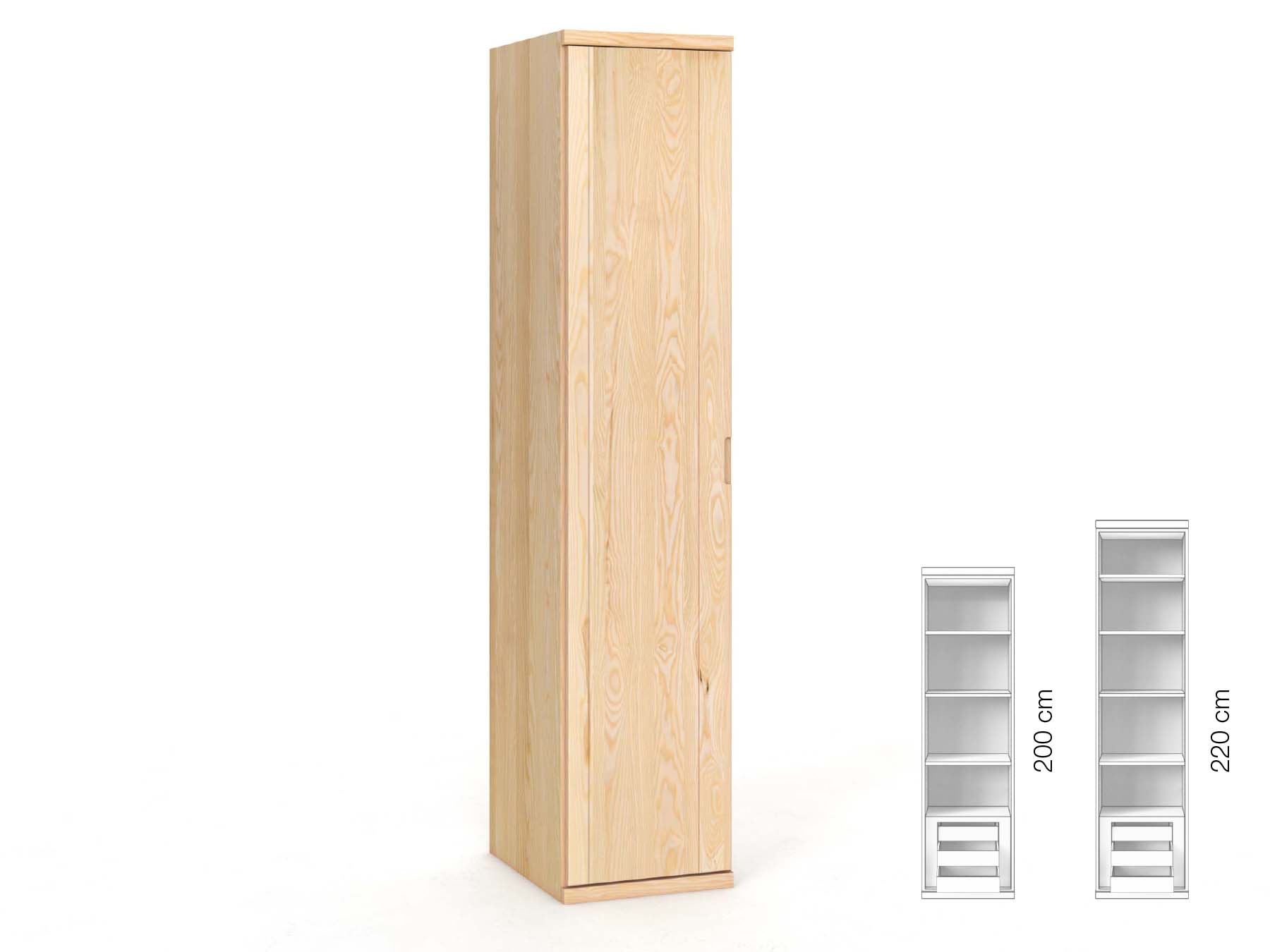 Eschenschrank „Egon“, 1-türig, Höhe 220 cm, Griffausführung „Lukas“, Inneneinrichtung: C, Türanschlag links
