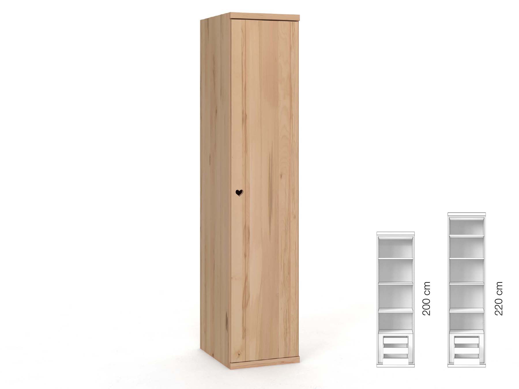 Buchenschrank „Egon“, 1-türig, Höhe 220 cm, Griffausführung „Heidi“, Inneneinrichtung: C, Türanschlag rechts