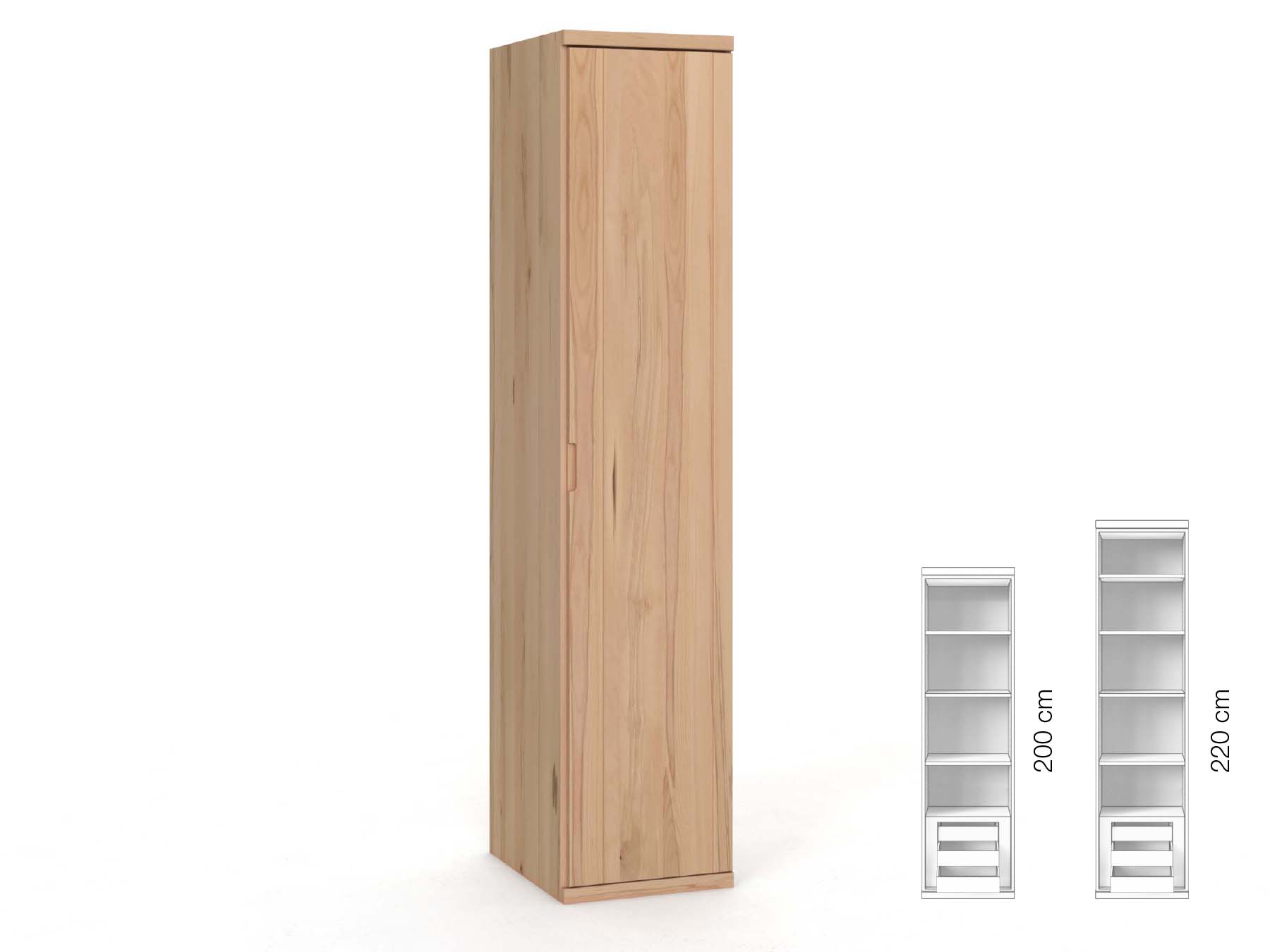 Buchenschrank „Egon“, 1-türig, Höhe 220 cm, Griffausführung „Lukas“, Inneneinrichtung: C, Türanschlag rechts