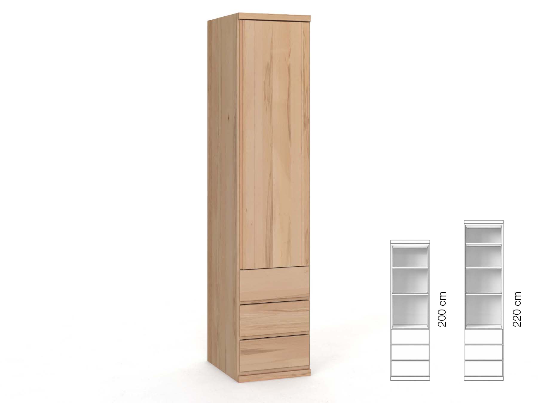 Buchenschrank „Egon“, 1-türig, Höhe 220 cm, Griffausführung „Patrizia“, Inneneinrichtung: D, Türanschlag rechts