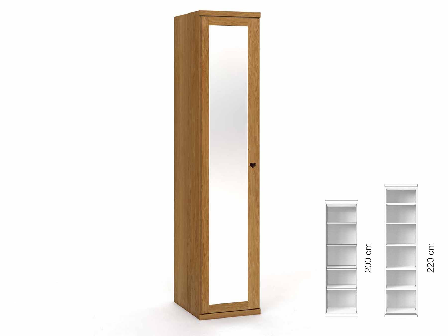 Eichenschrank „Sandra“, 1-türig, Höhe 220 cm, Griffausführung „Heidi“, Inneneinrichtung: B, Türanschlag links