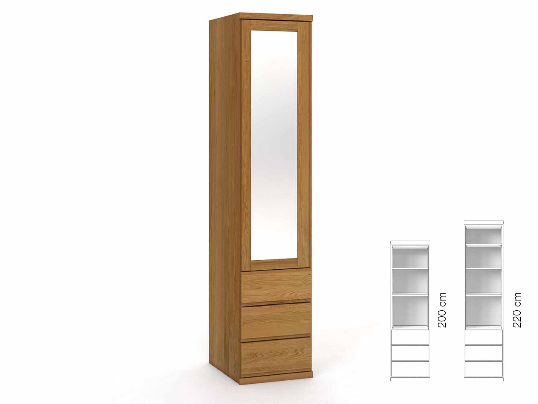 Eichenschrank „Sandra“, 1-türig, Höhe 220 cm, Griffausführung „Patrizia“, Inneneinrichtung: D, Türanschlag links