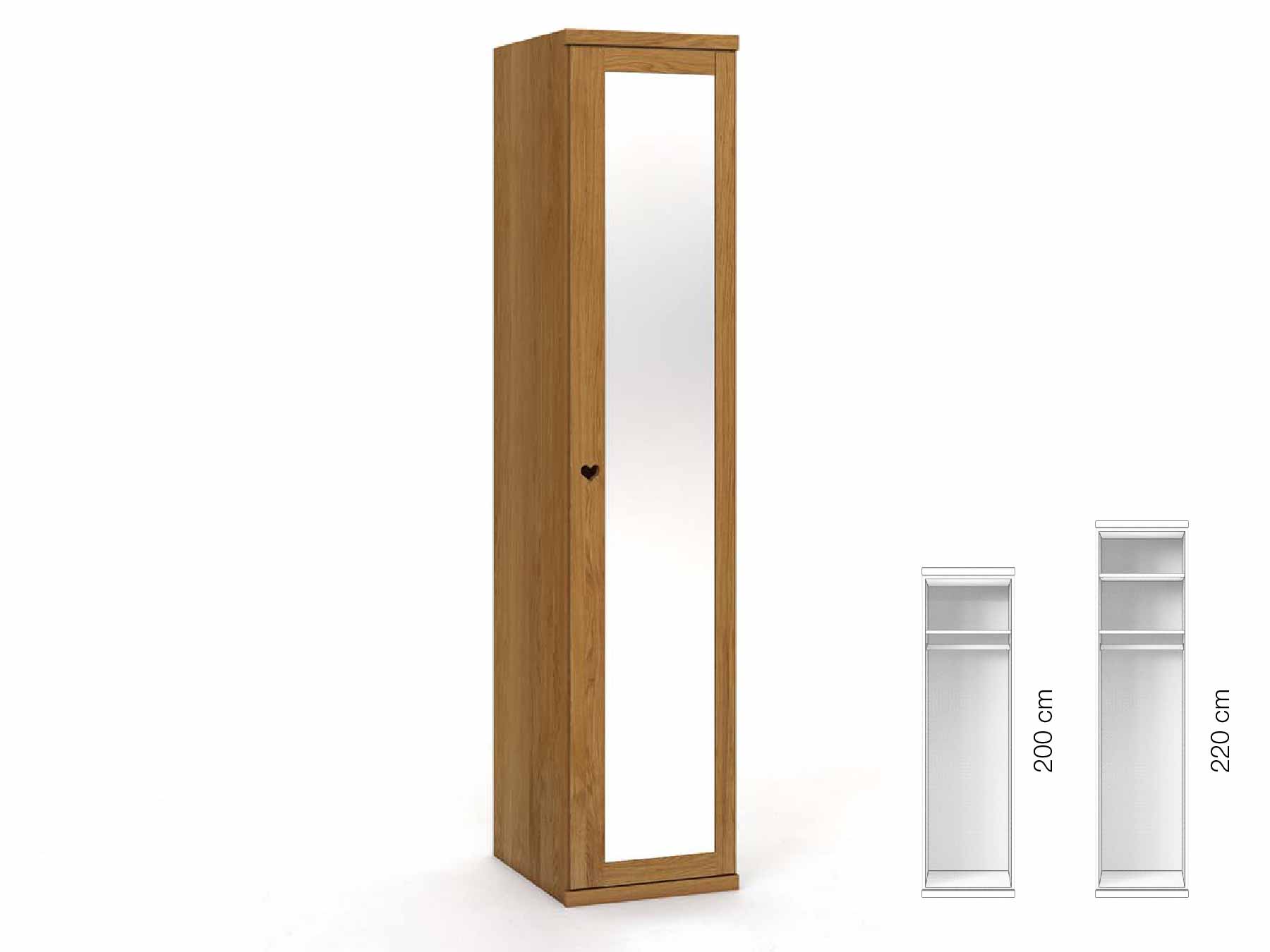 Eichenschrank „Sandra“, 1-türig, Höhe 220 cm, Griffausführung „Heidi“, Inneneinrichtung: A, Türanschlag rechts