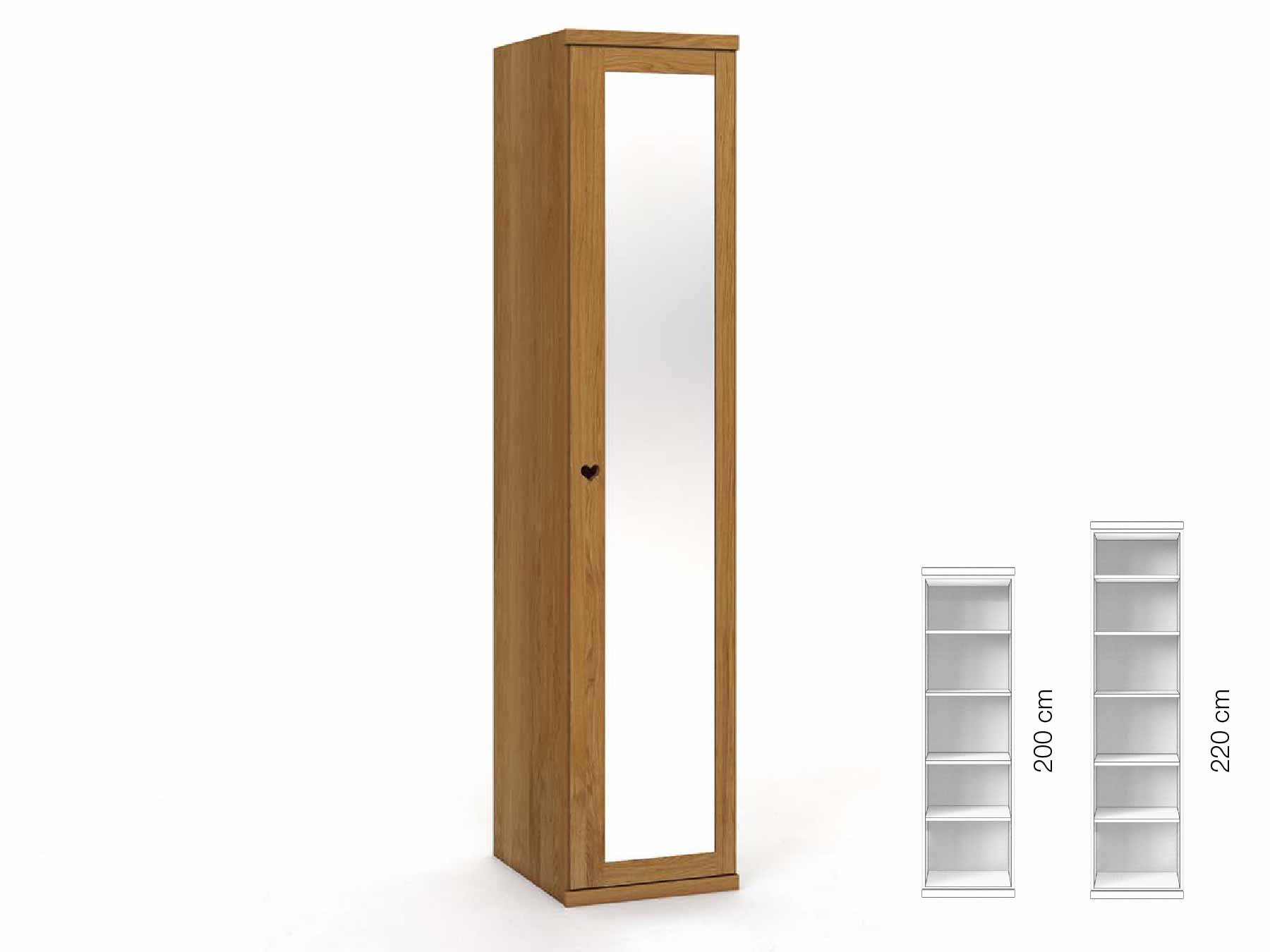 Eichenschrank „Sandra“, 1-türig, Höhe 220 cm, Griffausführung „Heidi“, Inneneinrichtung: B, Türanschlag rechts
