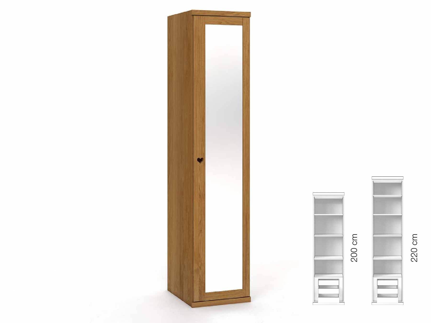 Eichenschrank „Sandra“, 1-türig, Höhe 220 cm, Griffausführung „Heidi“, Inneneinrichtung: C, Türanschlag rechts