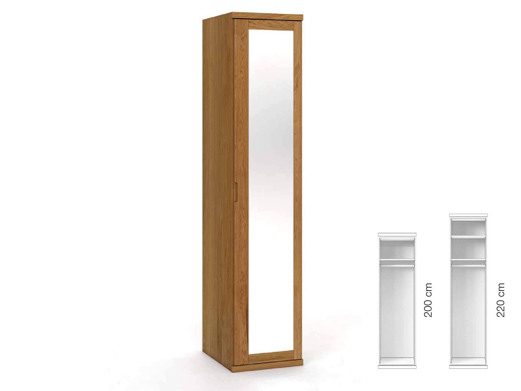 Eichenschrank „Sandra“, 1-türig, Höhe 220 cm, Griffausführung „Lukas“, Inneneinrichtung: A, Türanschlag rechts