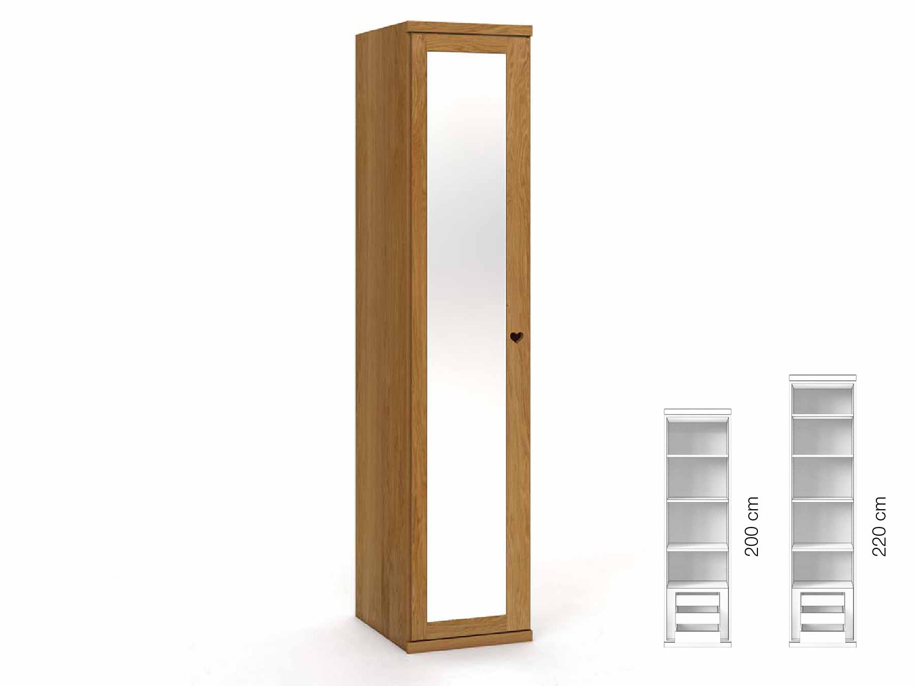 Eichenschrank „Sandra“, 1-türig, Höhe 220 cm, Griffausführung „Heidi“, Inneneinrichtung: C, Türanschlag links