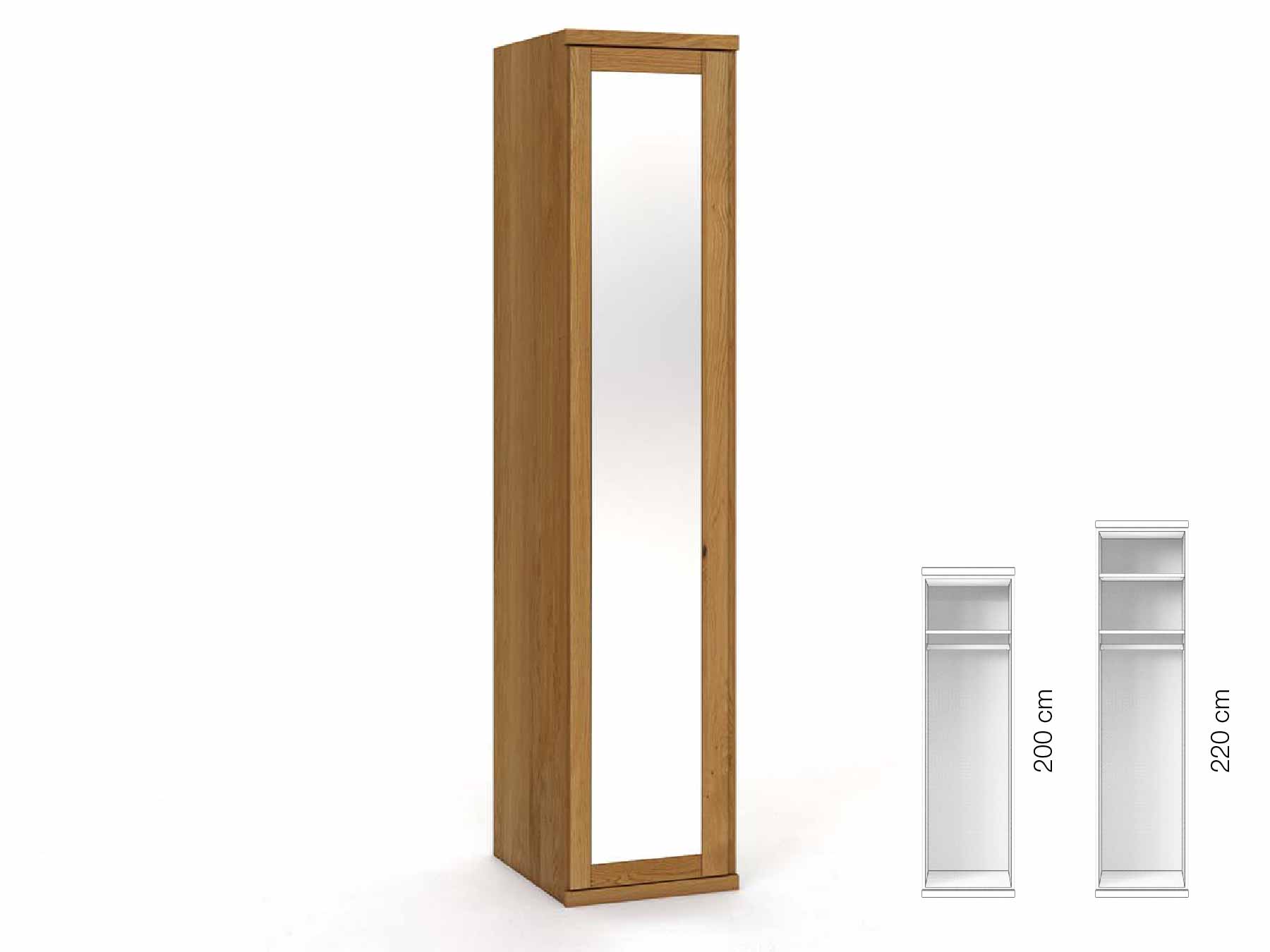 Eichenschrank „Sandra“, 1-türig, Höhe 220 cm, Griffausführung „Patrizia“, Inneneinrichtung: A, Türanschlag links