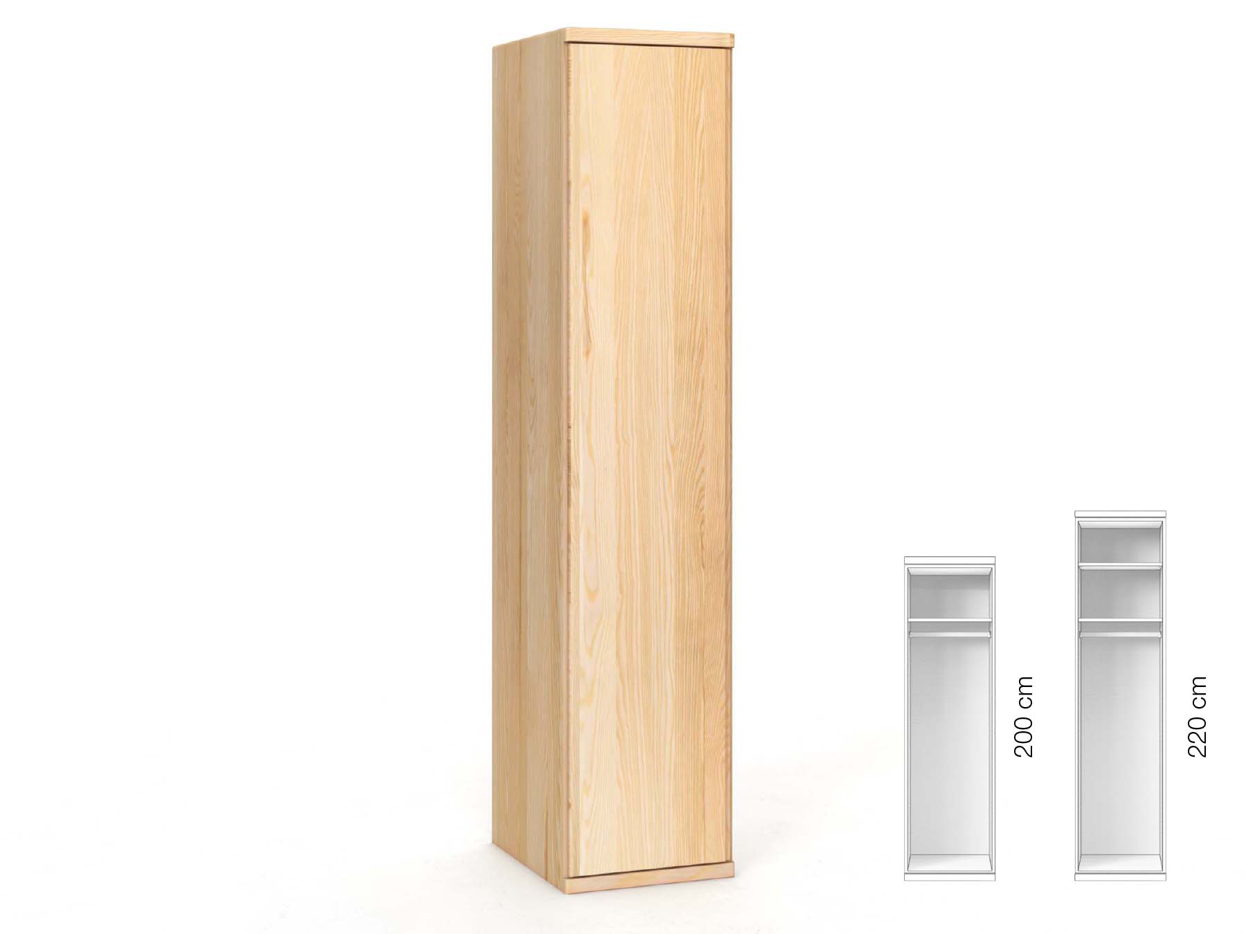 Eschenschrank „Valentin“, 1-türig, Höhe 220 cm, Griffausführung „Patrizia“, Inneneinrichtung: A, Türanschlag links
