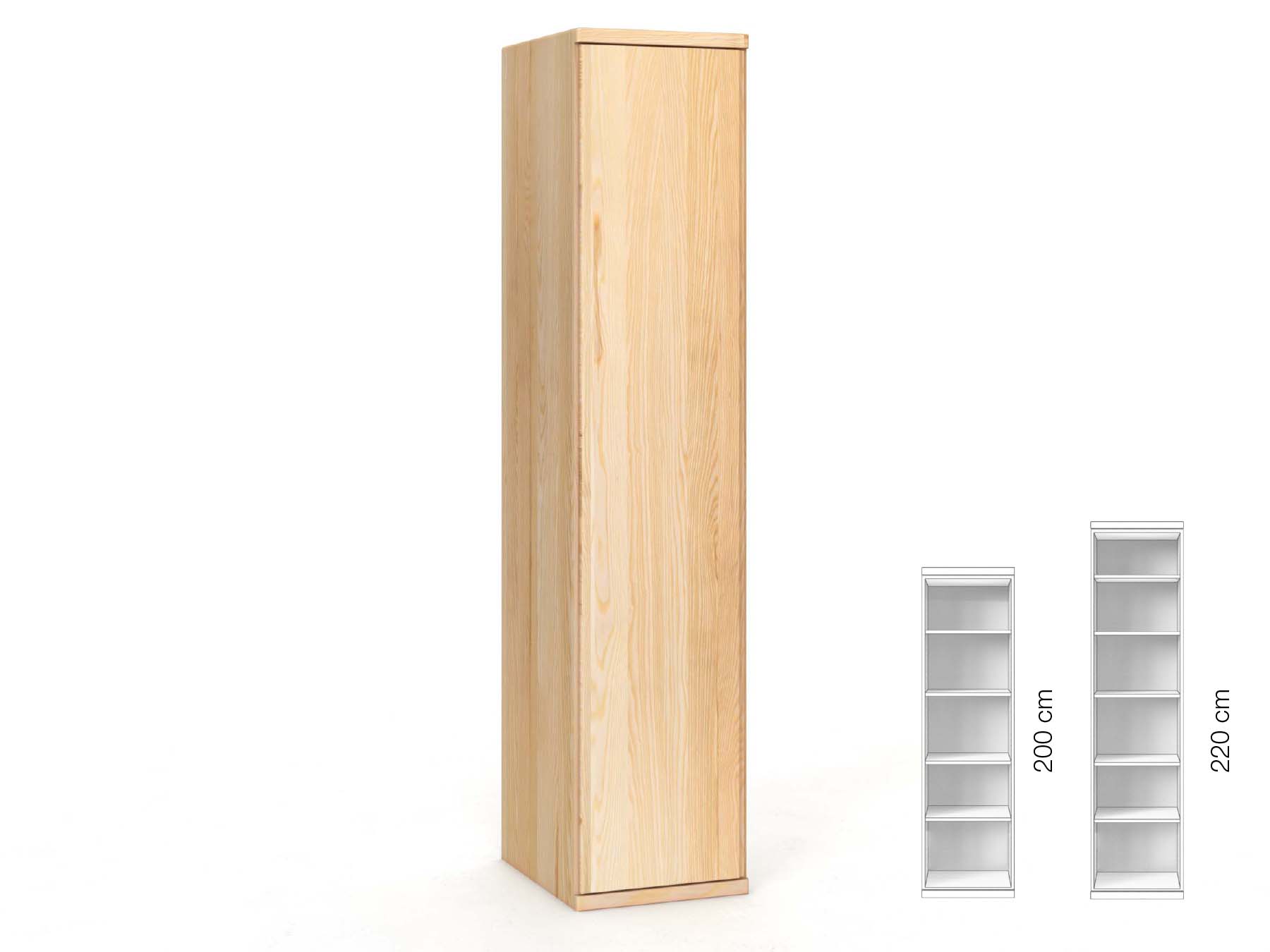 Eschenschrank „Valentin“, 1-türig, Höhe 220 cm, Griffausführung „Patrizia“, Inneneinrichtung: B, Türanschlag links