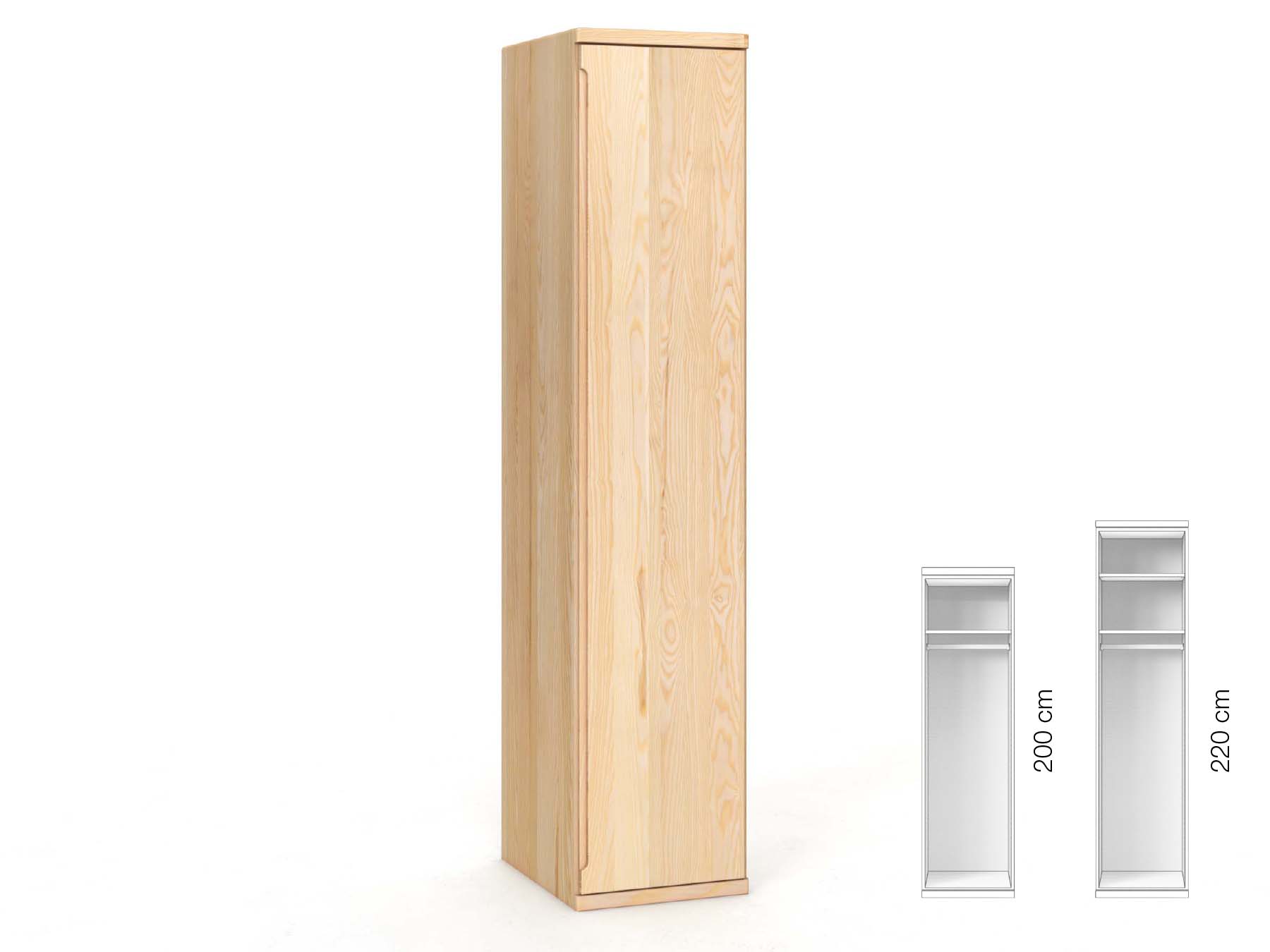 Eschenschrank „Valentin“, 1-türig, Höhe 220 cm, Griffausführung „Lukas“, Inneneinrichtung: A, Türanschlag rechts