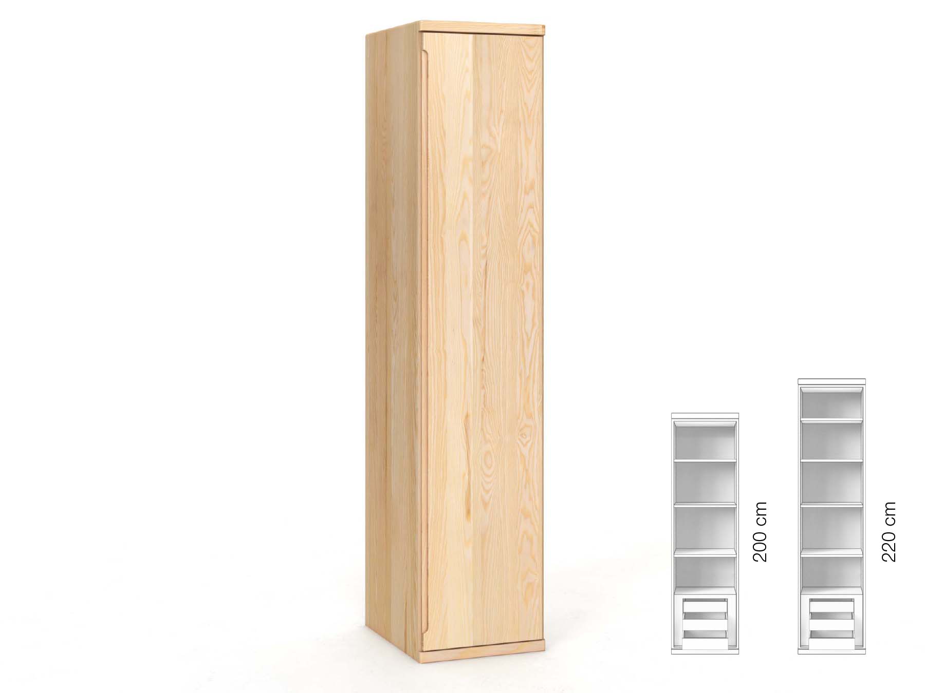 Eschenschrank „Valentin“, 1-türig, Höhe 220 cm, Griffausführung „Lukas“, Inneneinrichtung: C, Türanschlag rechts