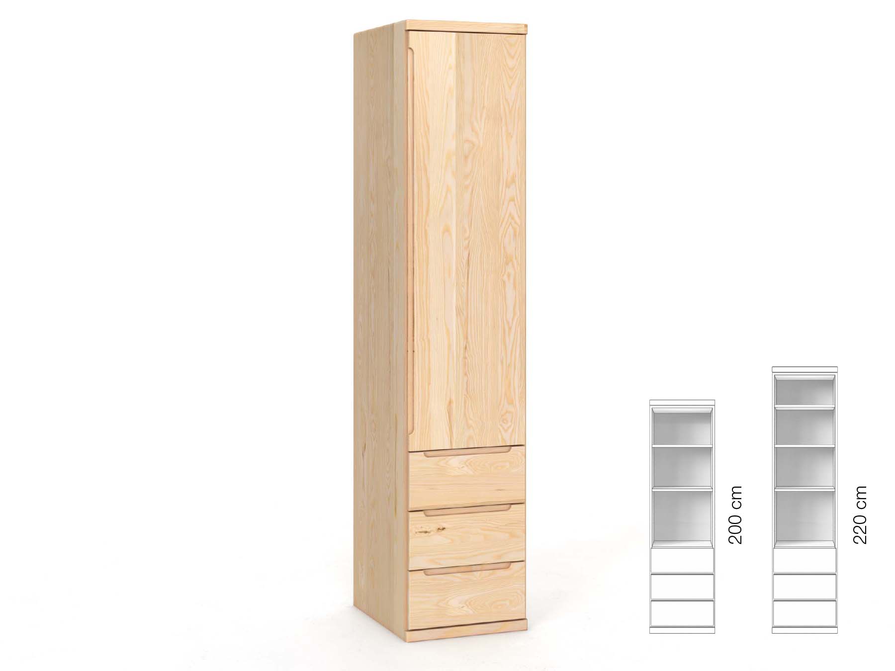 Eschenschrank „Valentin“, 1-türig, Höhe 220 cm, Griffausführung „Lukas“, Inneneinrichtung: D, Türanschlag rechts