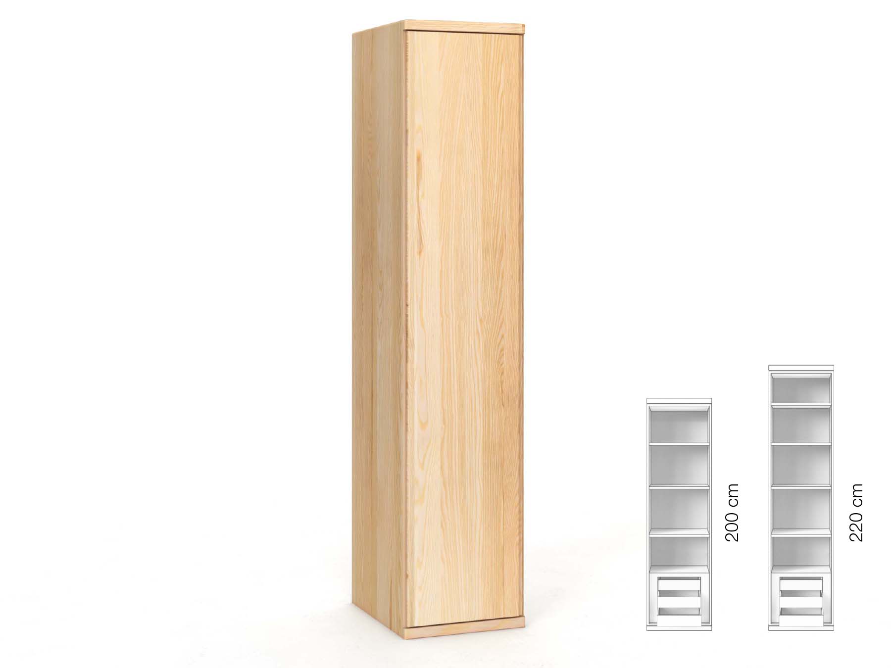 Eschenschrank „Valentin“, 1-türig, Höhe 220 cm, Griffausführung „Patrizia“, Inneneinrichtung: C, Türanschlag links