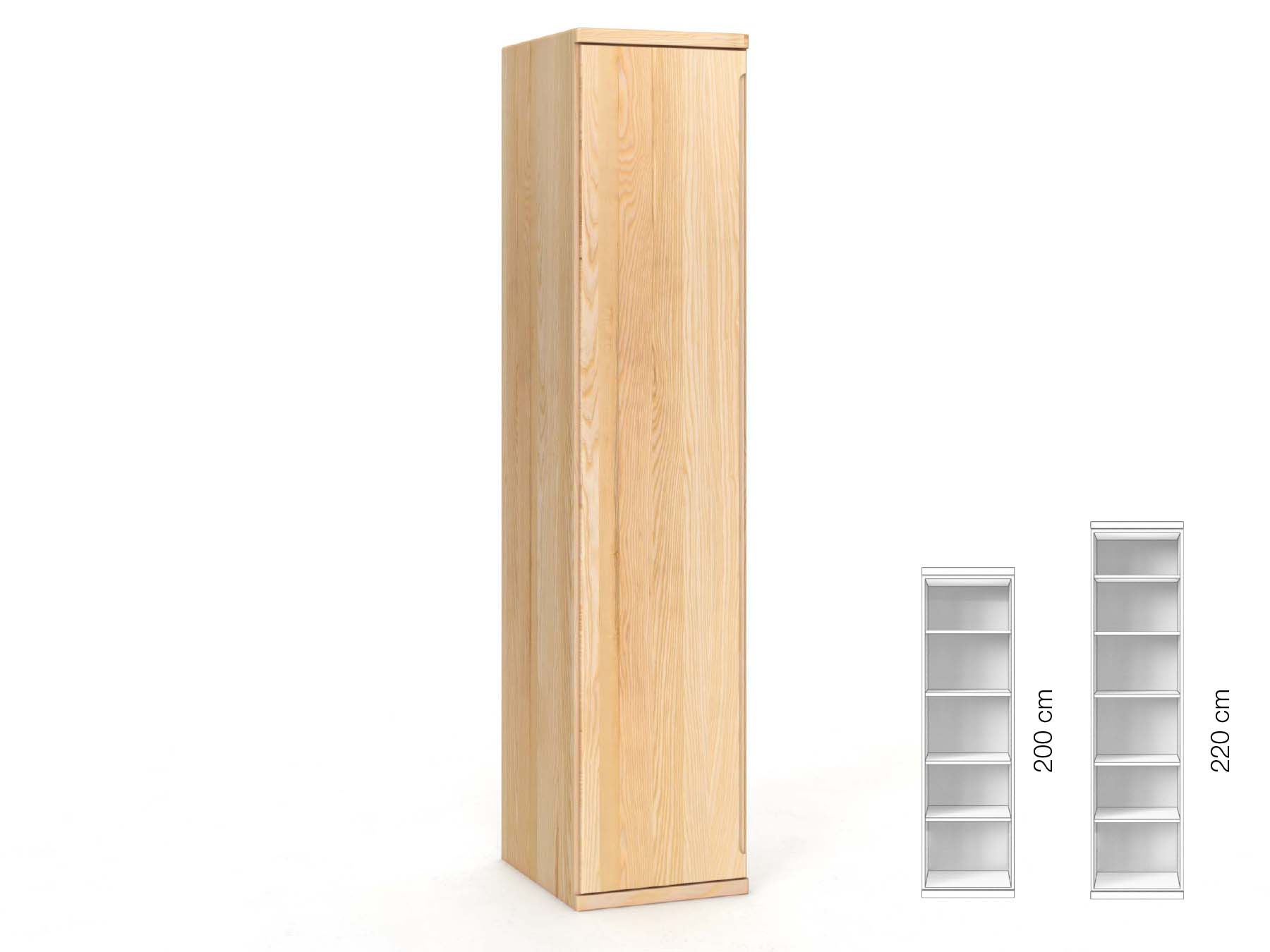 Eschenschrank „Valentin“, 1-türig, Höhe 220 cm, Griffausführung „Lukas“, Inneneinrichtung: B, Türanschlag links