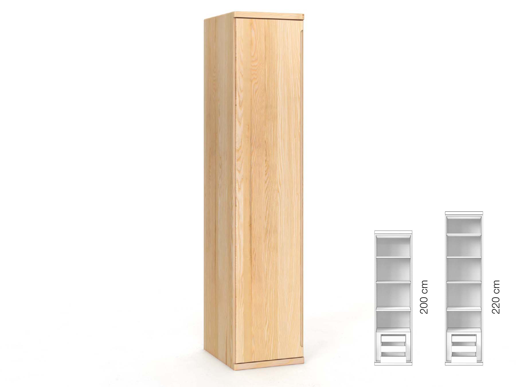 Eschenschrank „Valentin“, 1-türig, Höhe 220 cm, Griffausführung „Lukas“, Inneneinrichtung: C, Türanschlag links