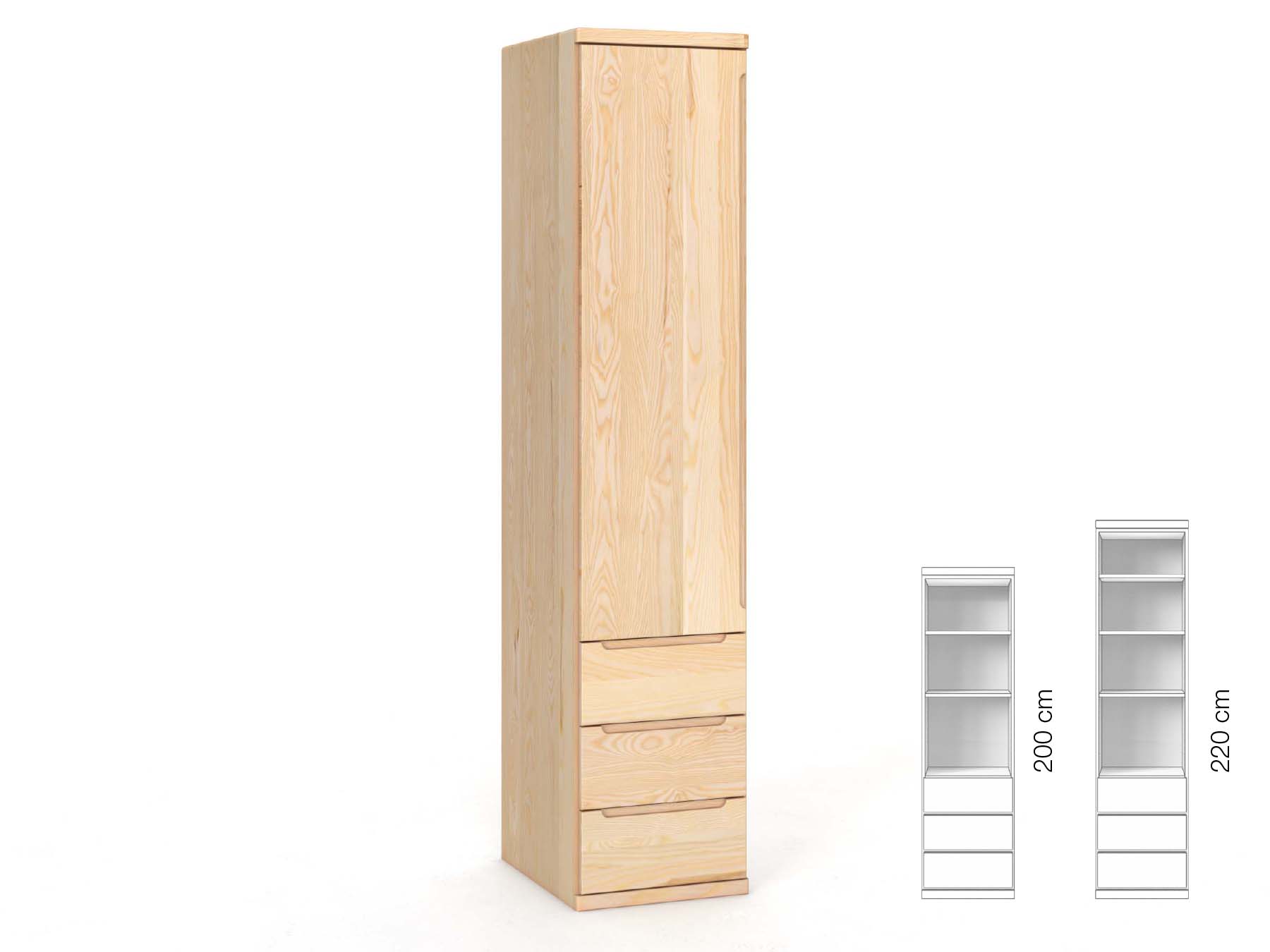 Eschenschrank „Valentin“, 1-türig, Höhe 220 cm, Griffausführung „Lukas“, Inneneinrichtung: D, Türanschlag links