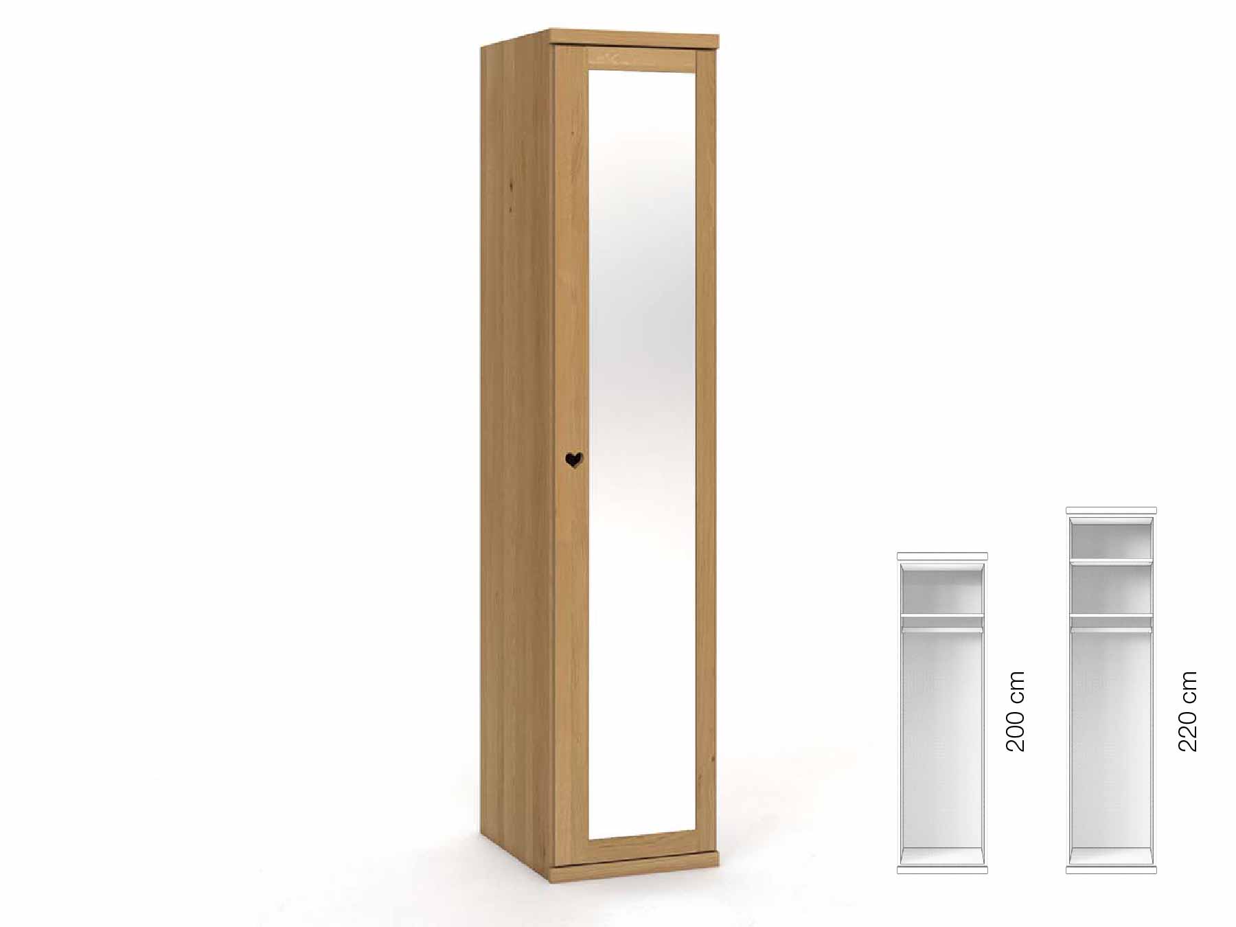 Eichenschrank Hell „Sandra“, 1-türig, Höhe 220 cm, Griffausführung „Heidi“, Inneneinrichtung: A, Türanschlag rechts
