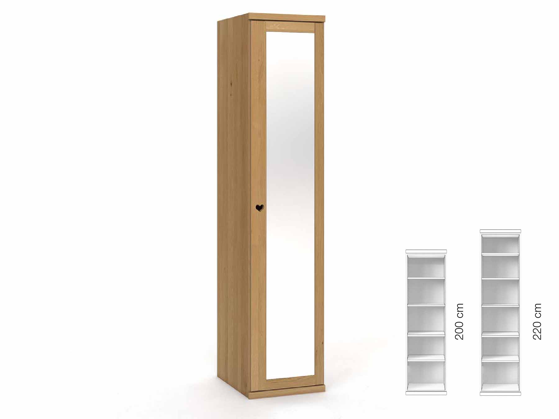 Eichenschrank Hell „Sandra“, 1-türig, Höhe 220 cm, Griffausführung „Heidi“, Inneneinrichtung: B, Türanschlag rechts